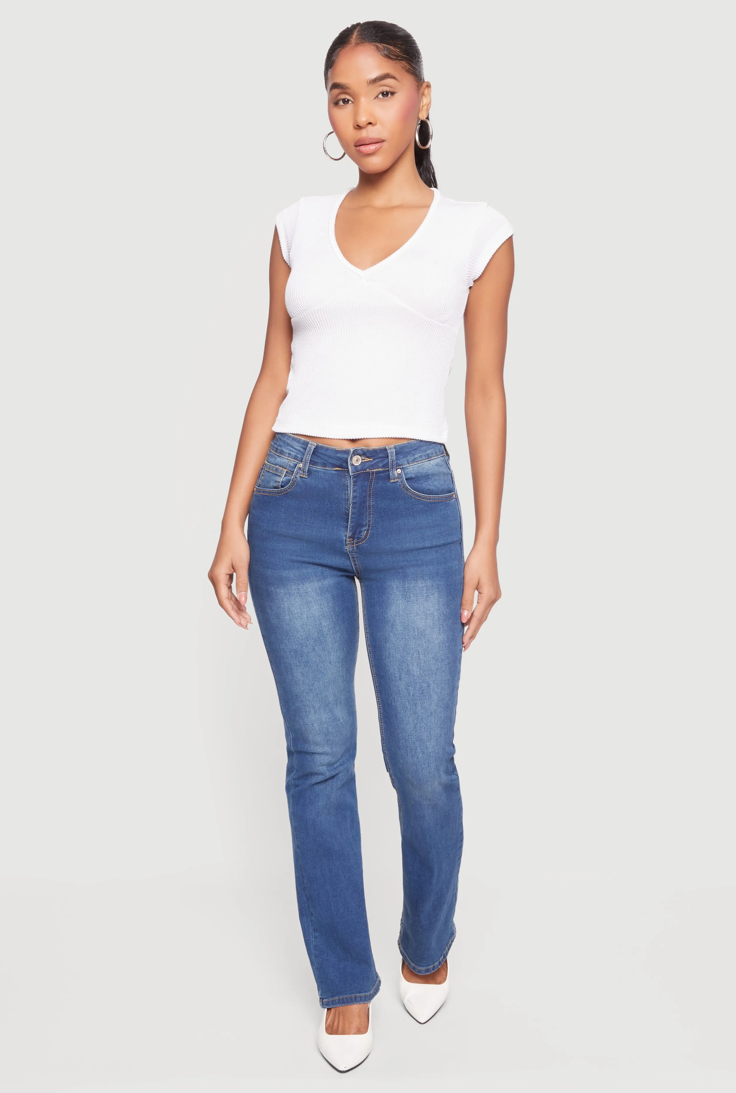 Ribbed Knit V Neck Cap Sleeve Crop Top sold by Rainbow