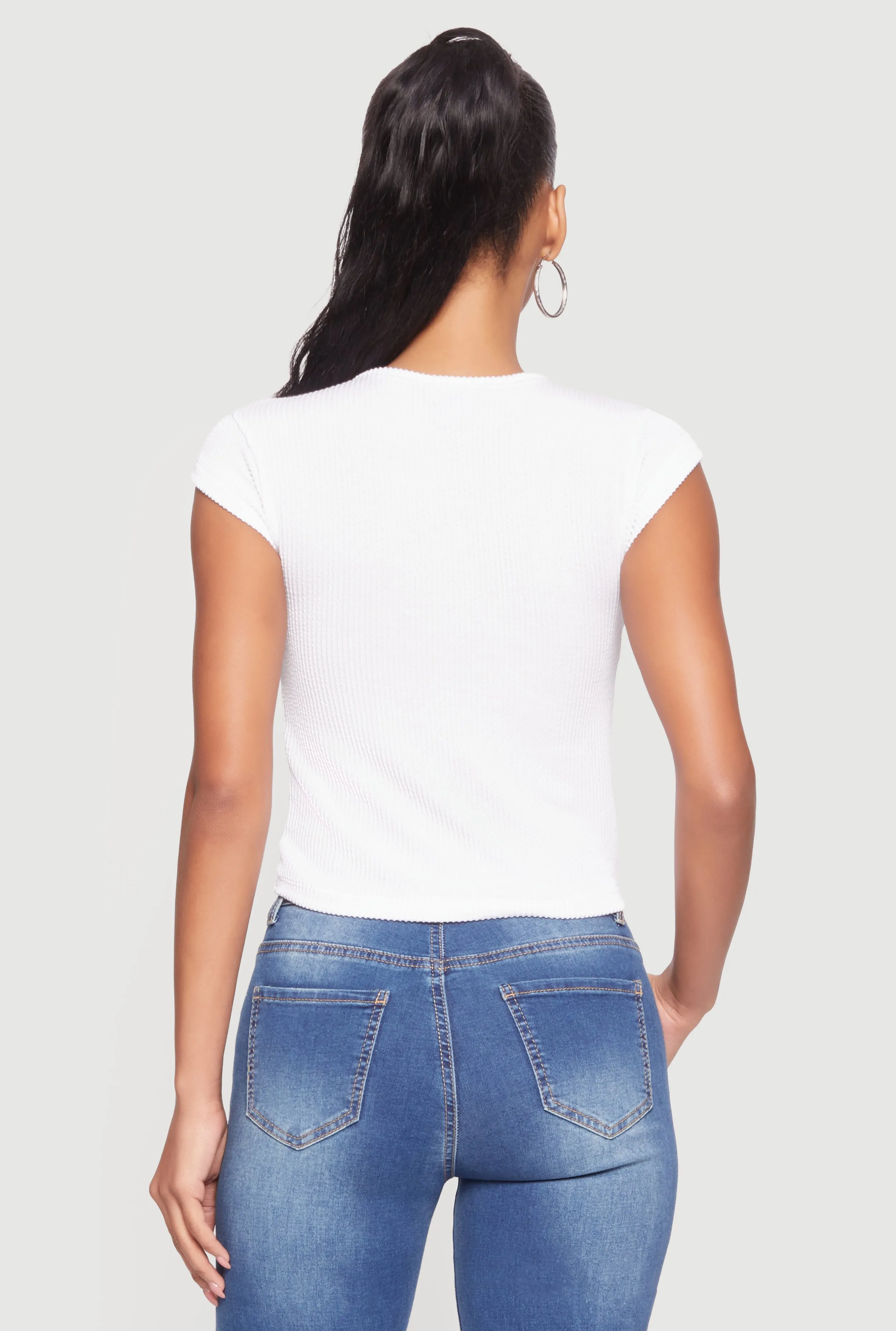 Ribbed Knit V Neck Cap Sleeve Crop Top sold by Rainbow product image thumbnail 5