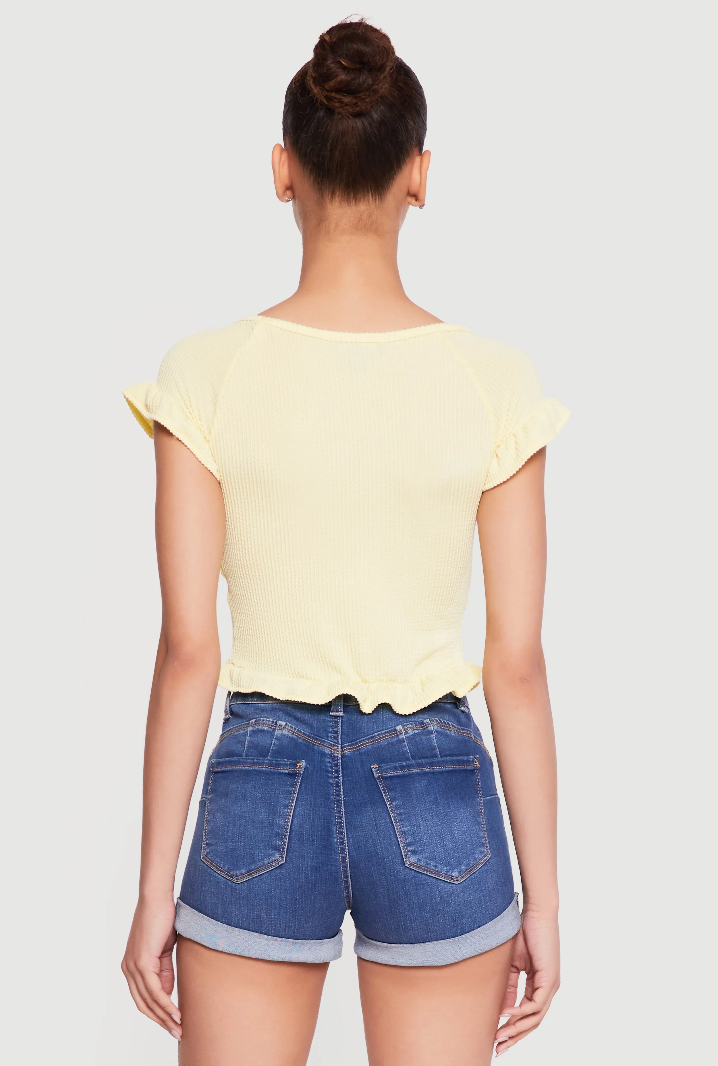 Ribbed Knit Ruffled Hem Scoop Neck Top sold by Rainbow product image thumbnail 5