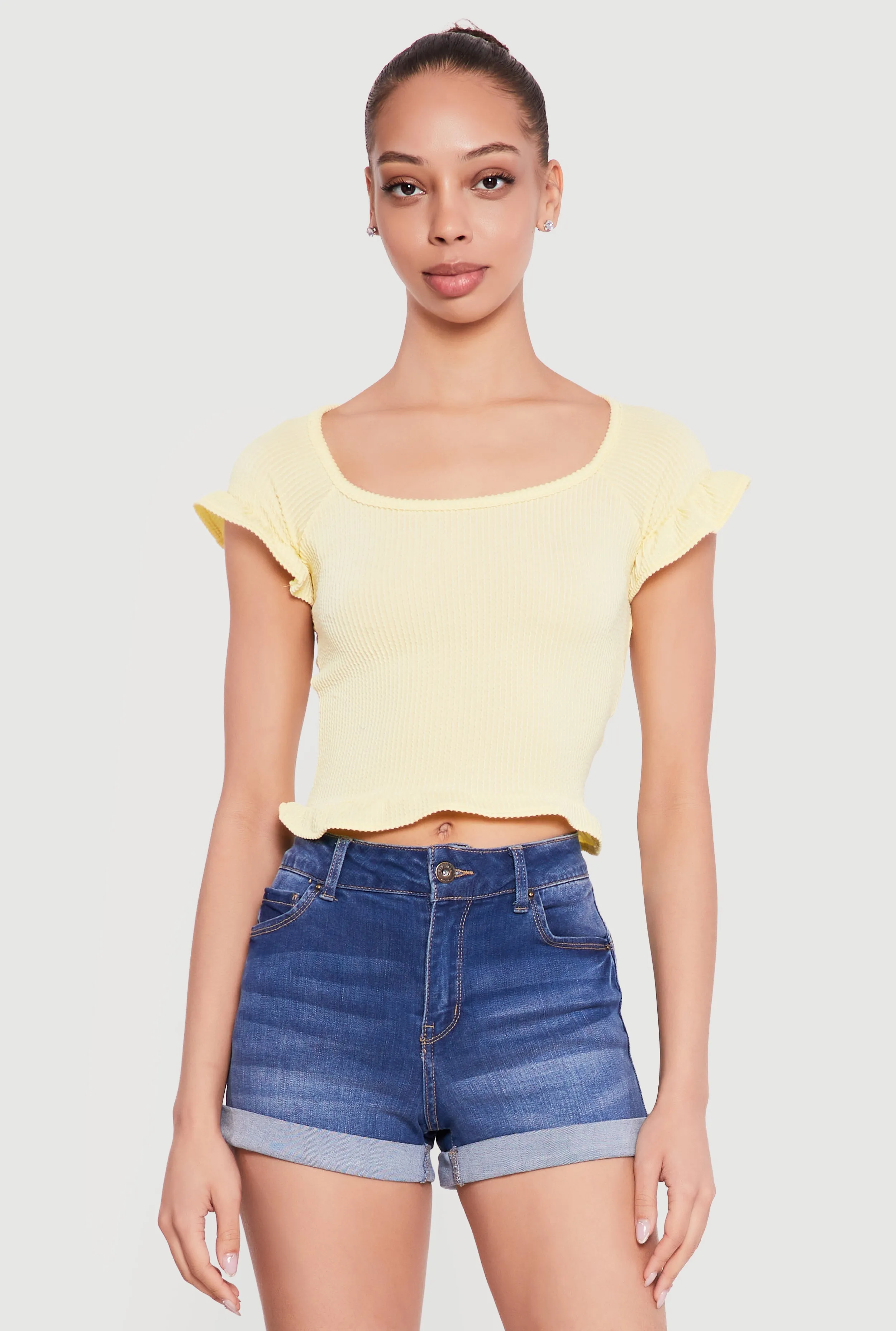 Ribbed Knit Ruffled Hem Scoop Neck Top sold by Rainbow product image thumbnail 2