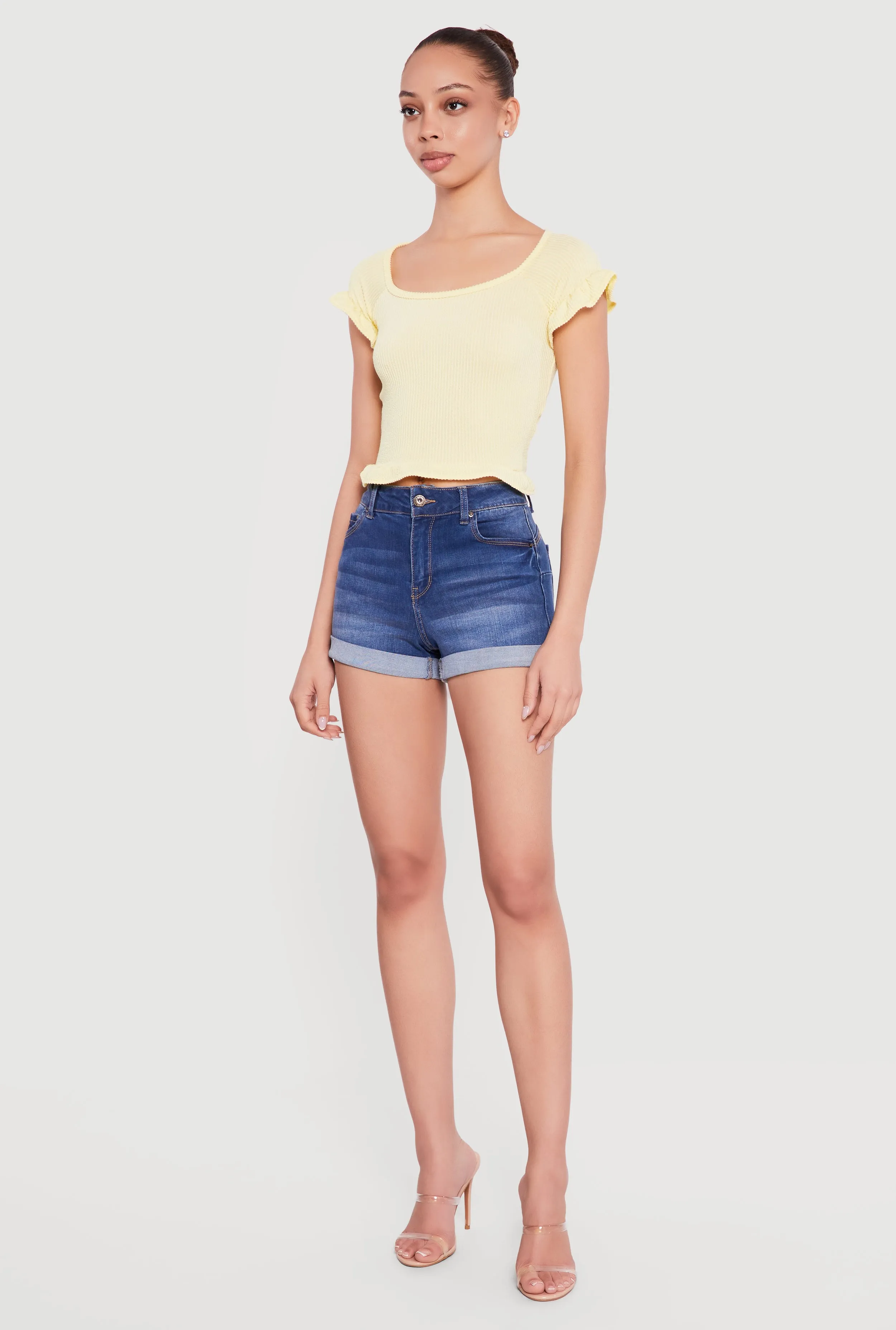 Ribbed Knit Ruffled Hem Scoop Neck Top sold by Rainbow product image thumbnail 3