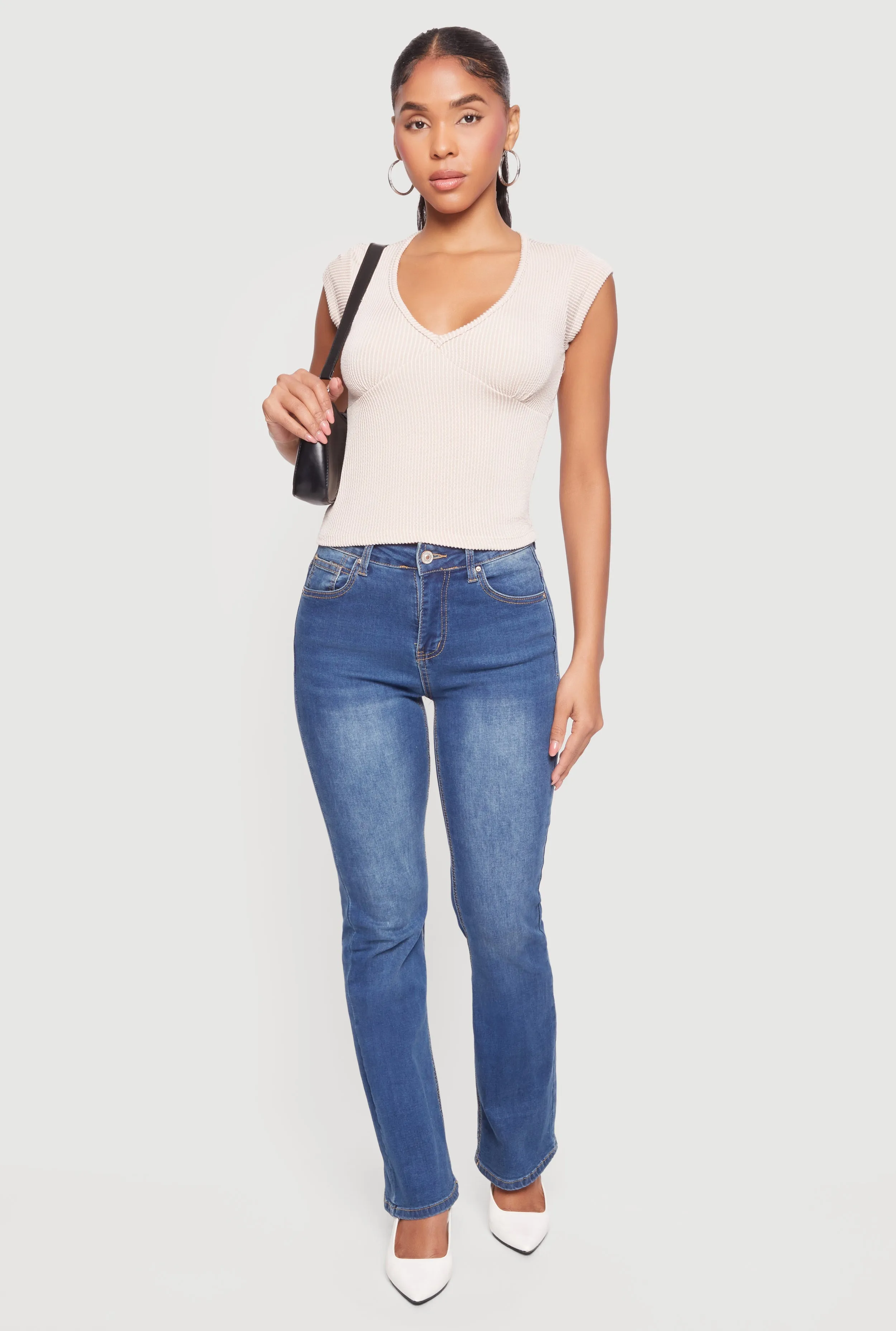 Ribbed Knit V Neck Cap Sleeve Crop Top sold by Rainbow