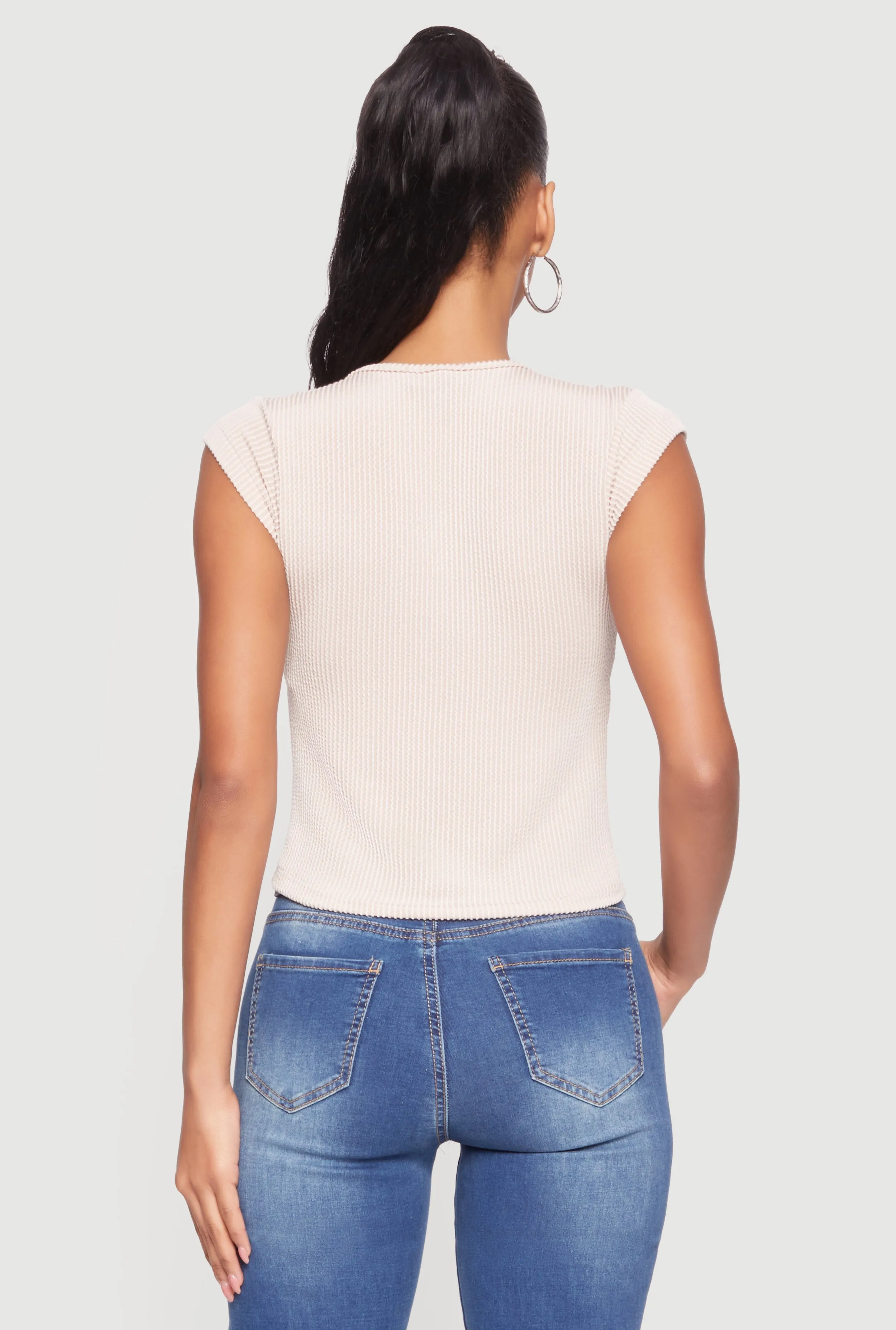 Ribbed Knit V Neck Cap Sleeve Crop Top sold by Rainbow product image thumbnail 5