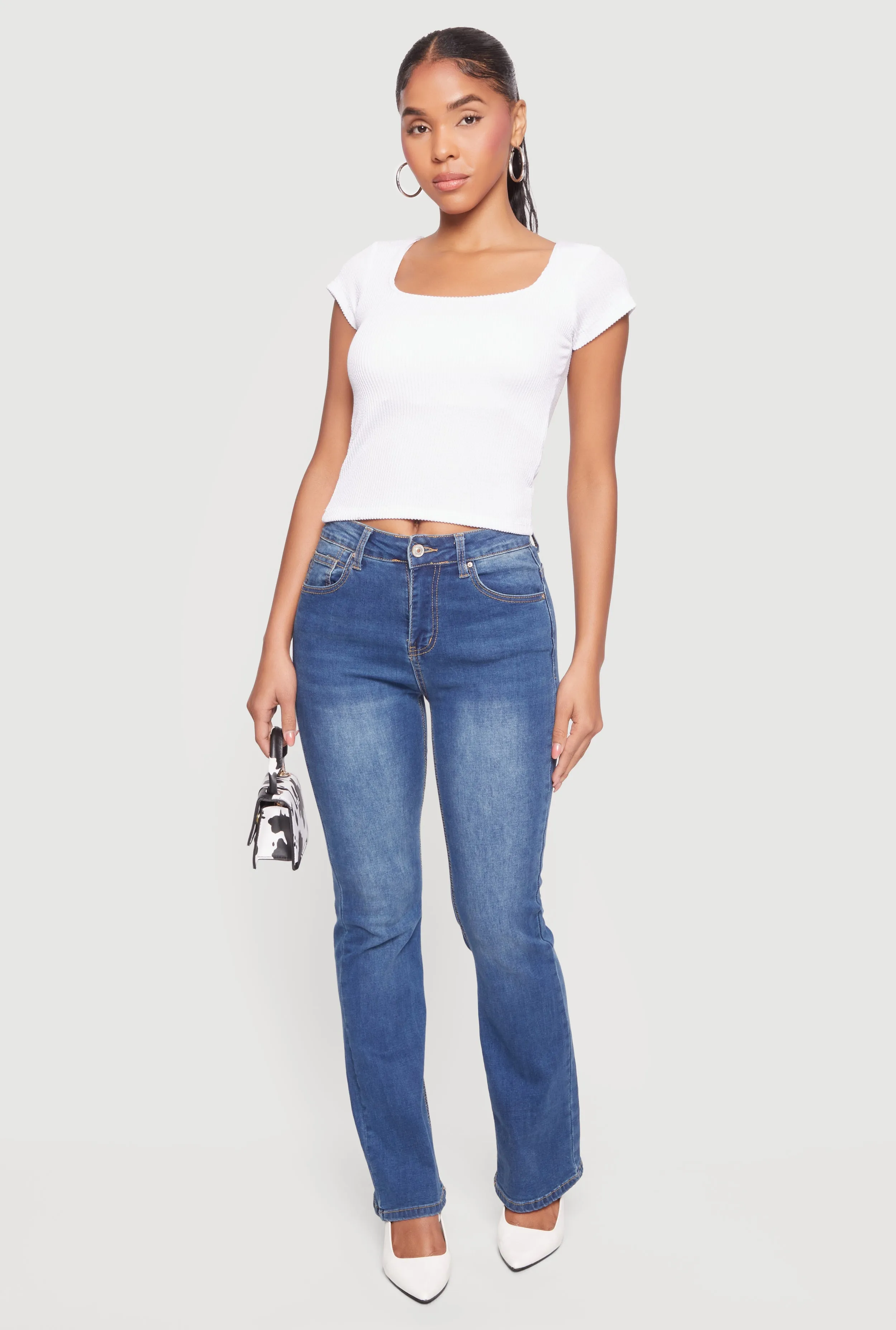 Rib Knit Cap Sleeve Square Neck Crop Top sold by Rainbow product image thumbnail 3