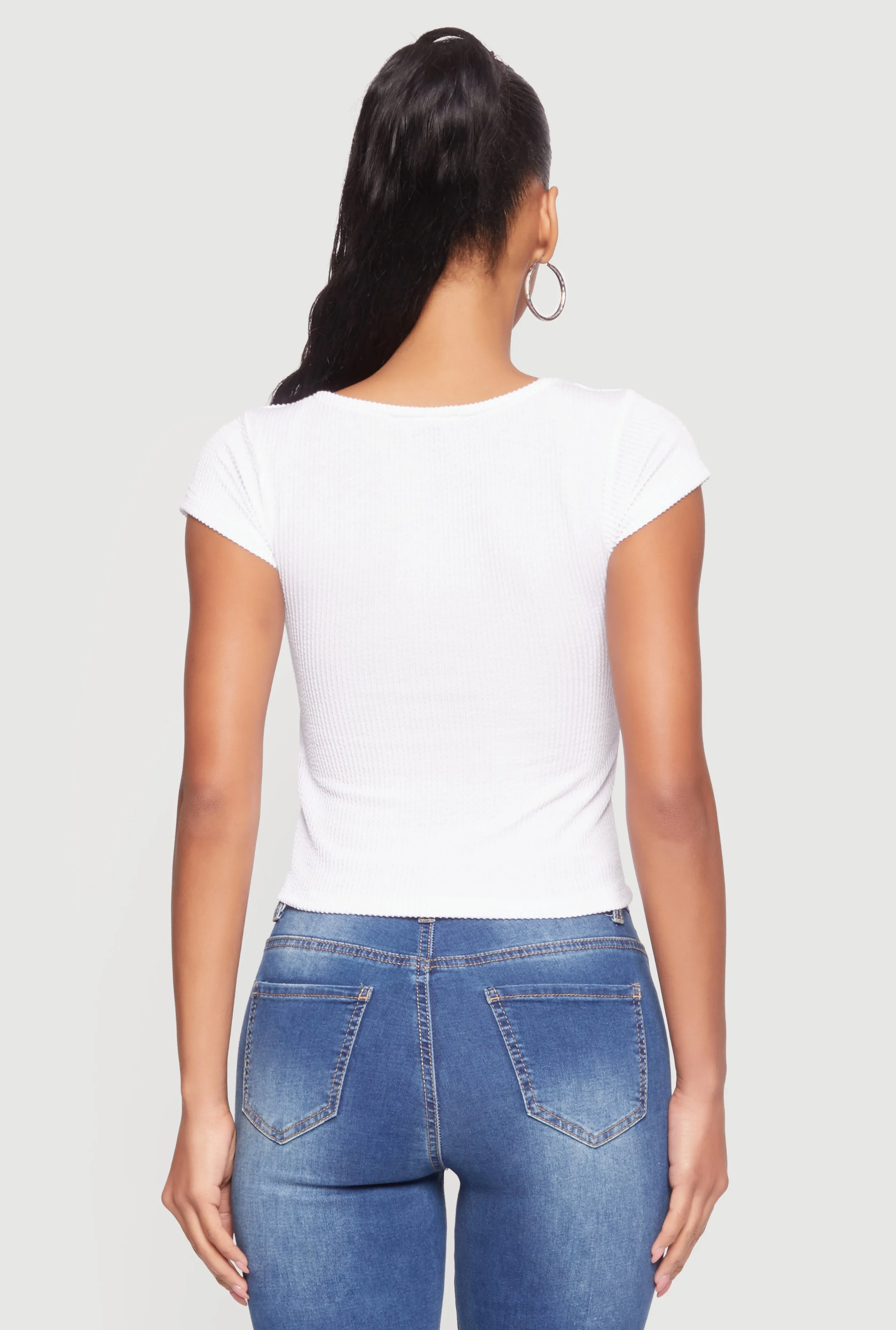 Rib Knit Cap Sleeve Square Neck Crop Top sold by Rainbow product image thumbnail 5