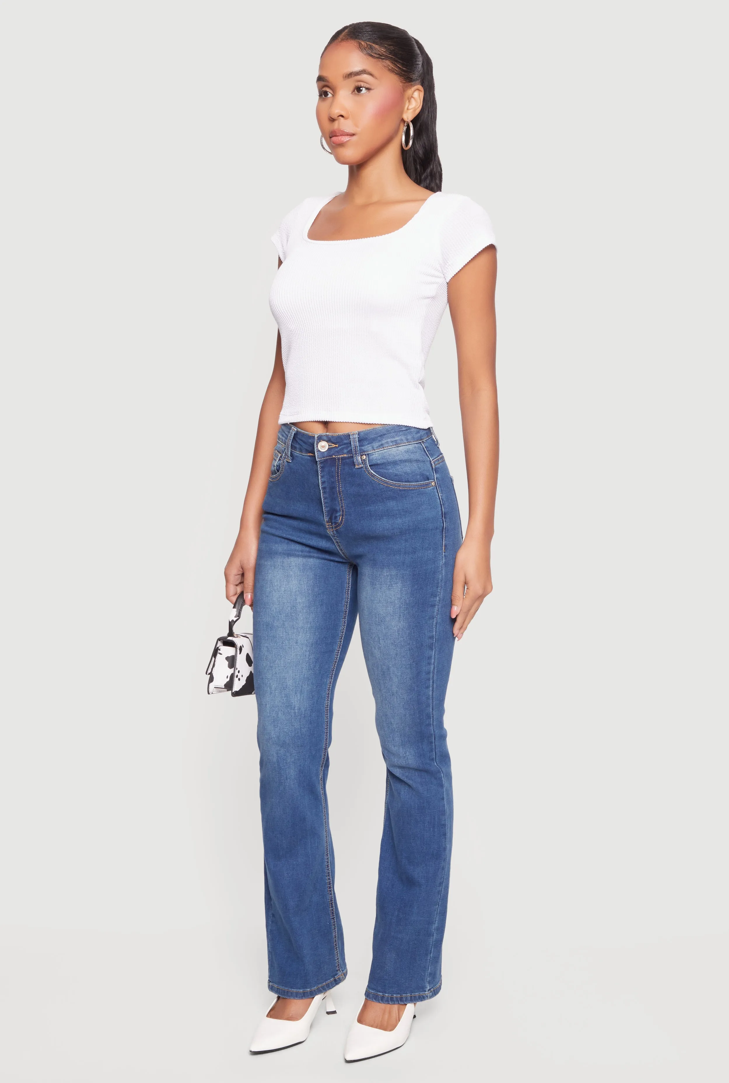 Rib Knit Cap Sleeve Square Neck Crop Top sold by Rainbow product image thumbnail 3