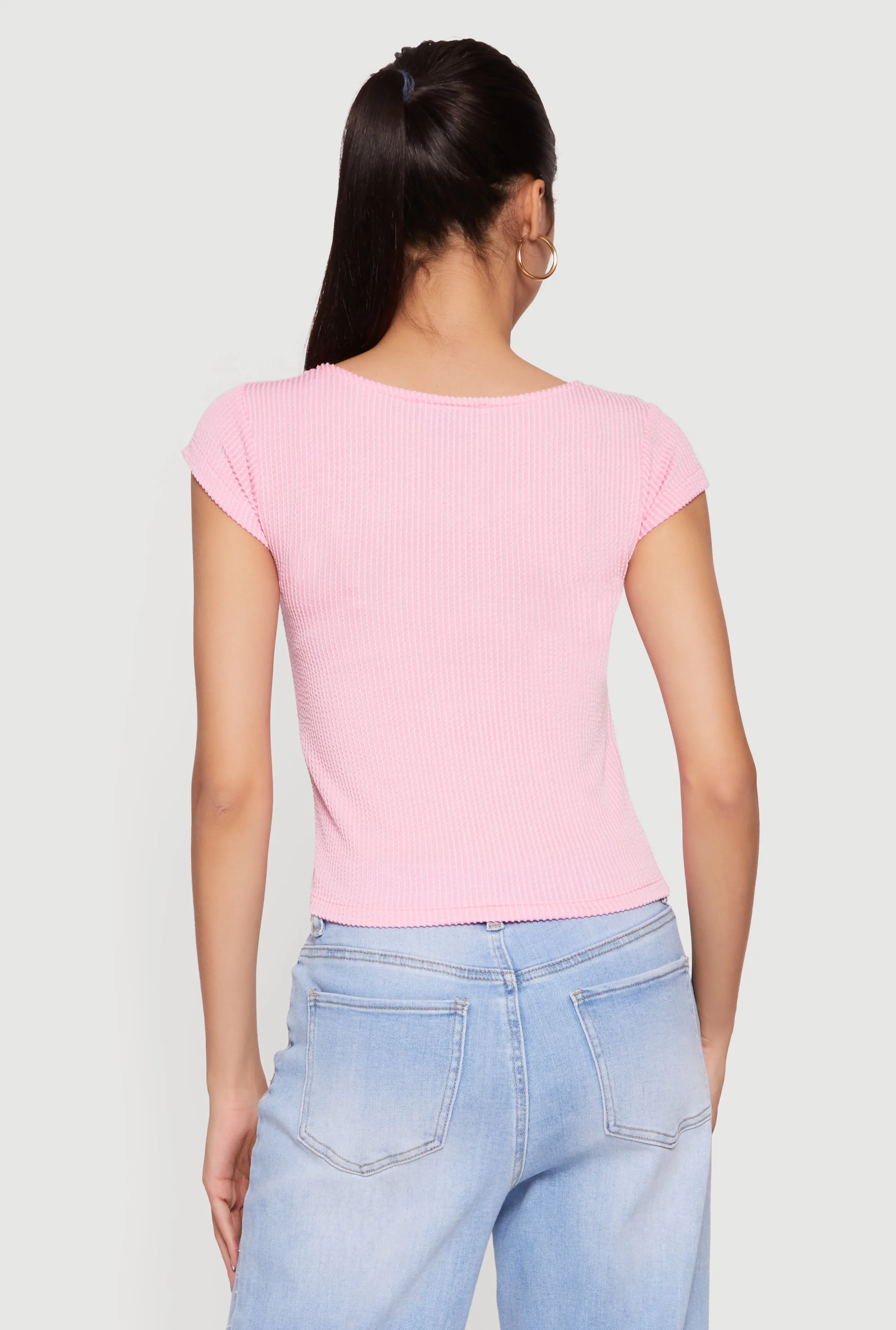 Rib Knit Cap Sleeve Square Neck Crop Top sold by Rainbow product image thumbnail 5