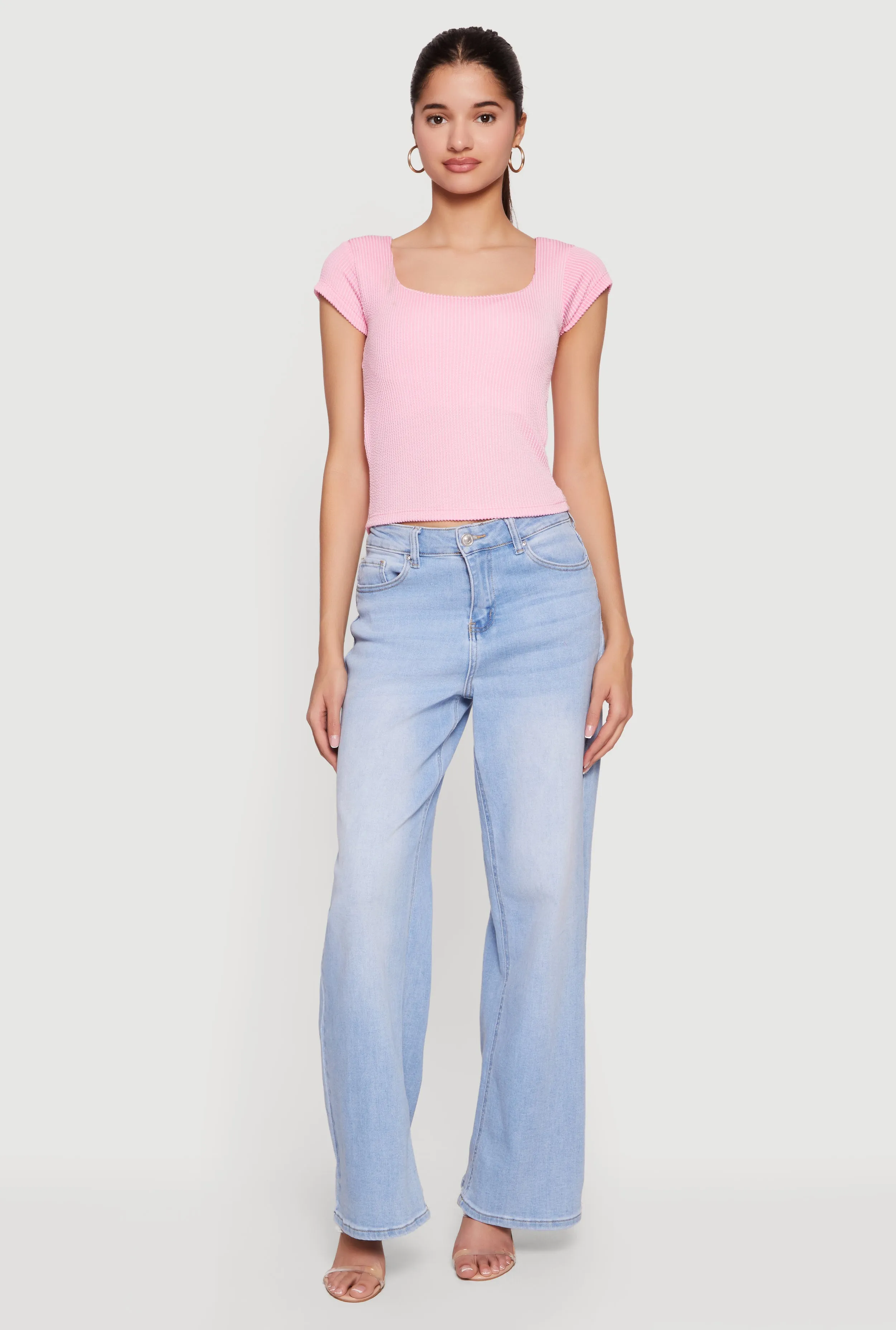 Rib Knit Cap Sleeve Square Neck Crop Top sold by Rainbow product image thumbnail 2