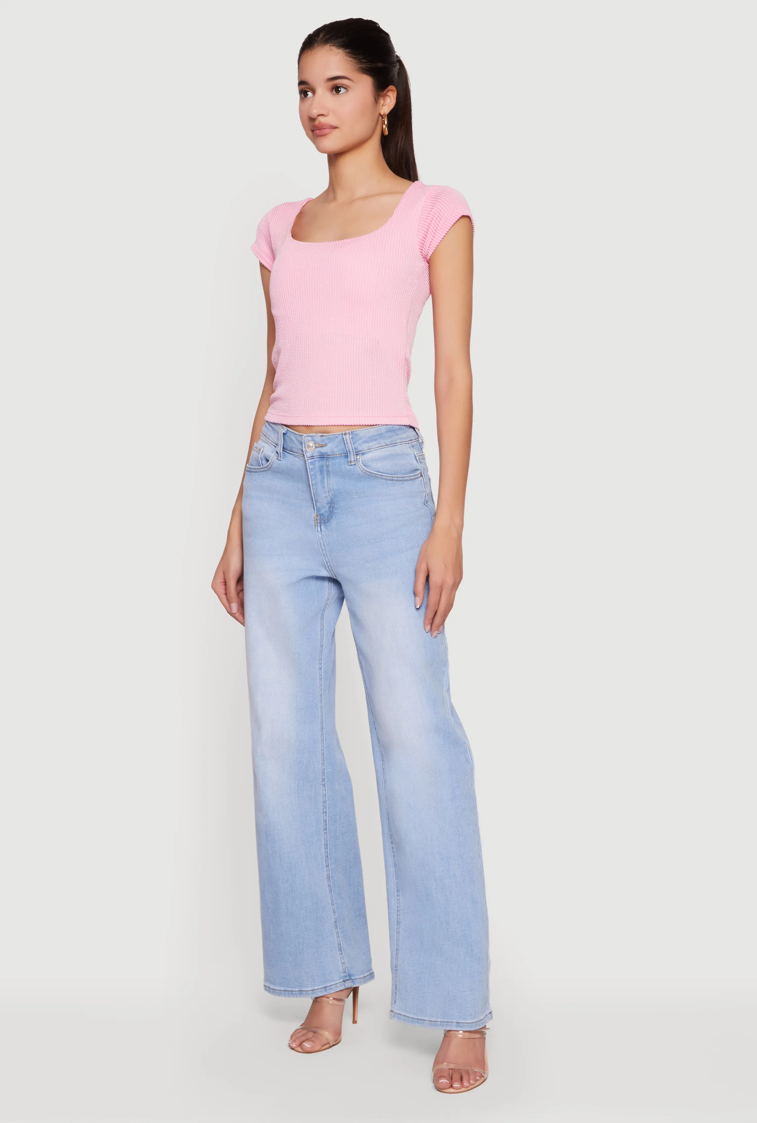 Rib Knit Cap Sleeve Square Neck Crop Top sold by Rainbow product image thumbnail 3