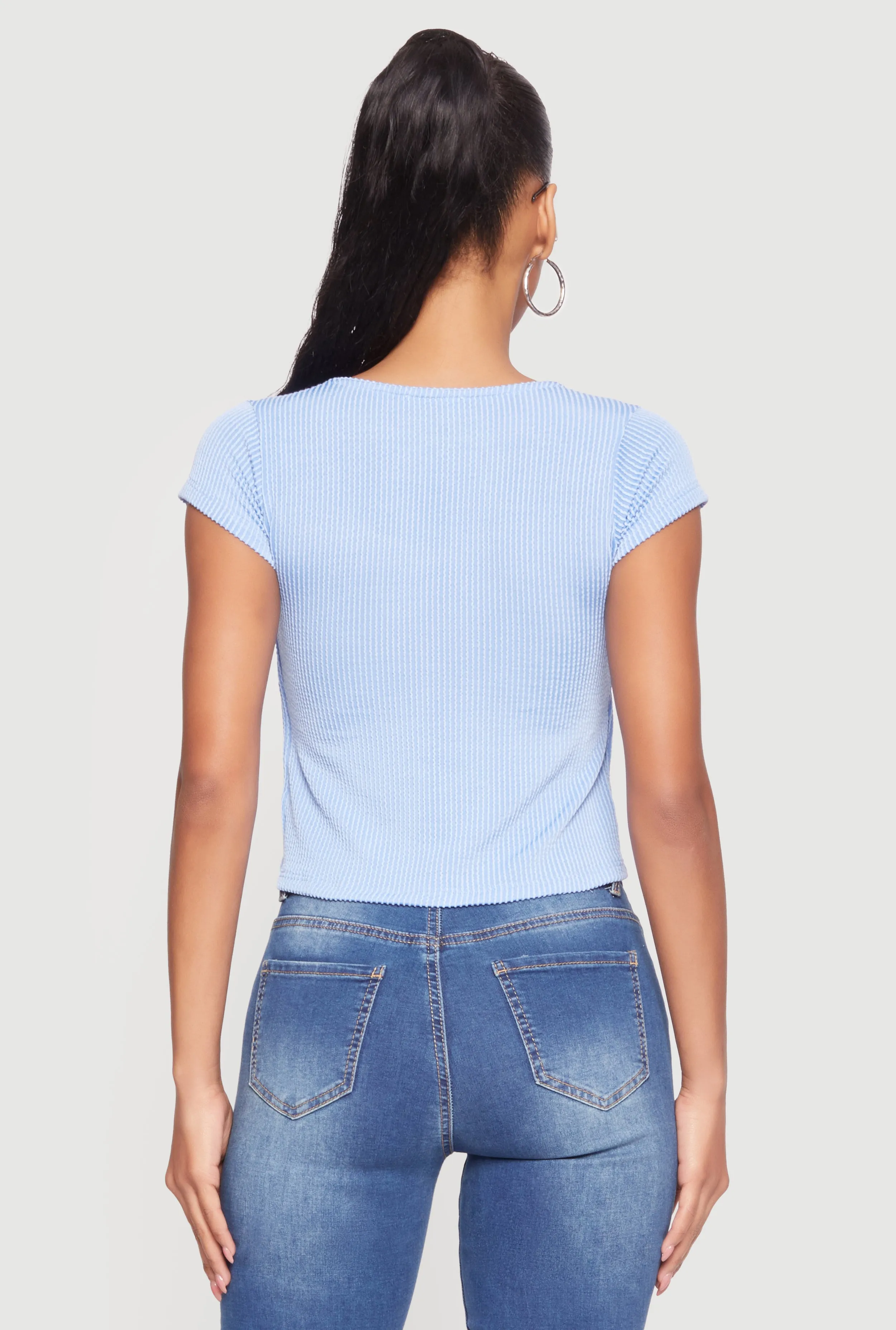 Rib Knit Cap Sleeve Square Neck Crop Top sold by Rainbow product image thumbnail 5