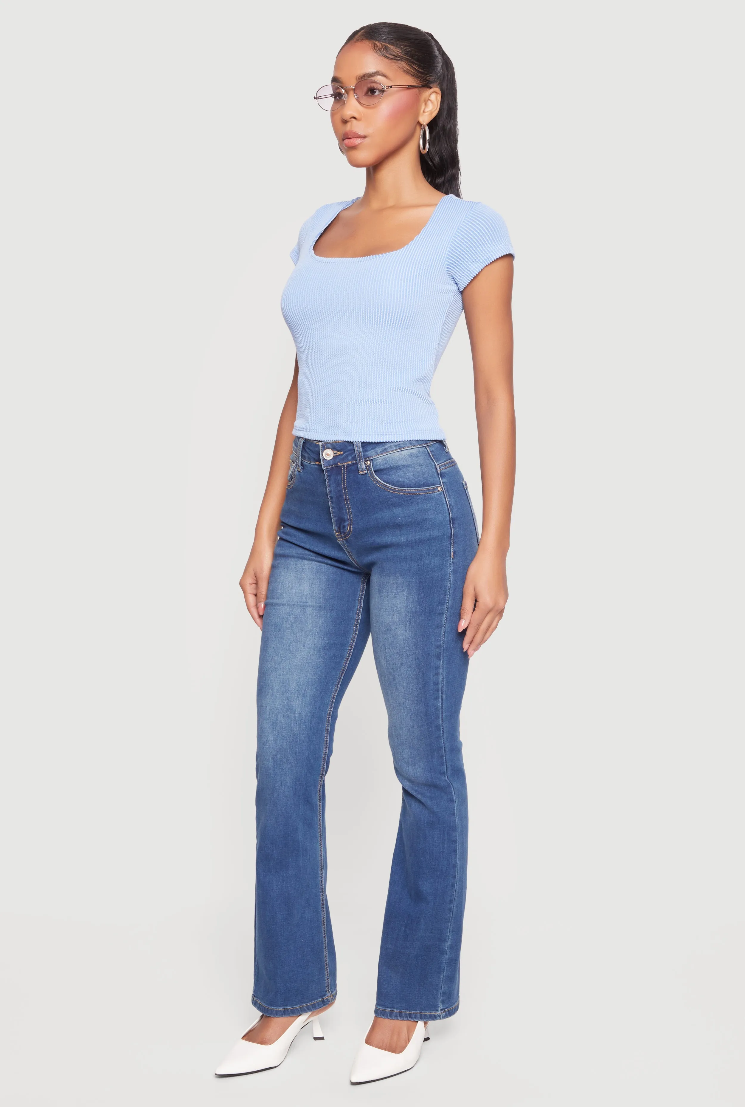 Rib Knit Cap Sleeve Square Neck Crop Top sold by Rainbow product image thumbnail 3