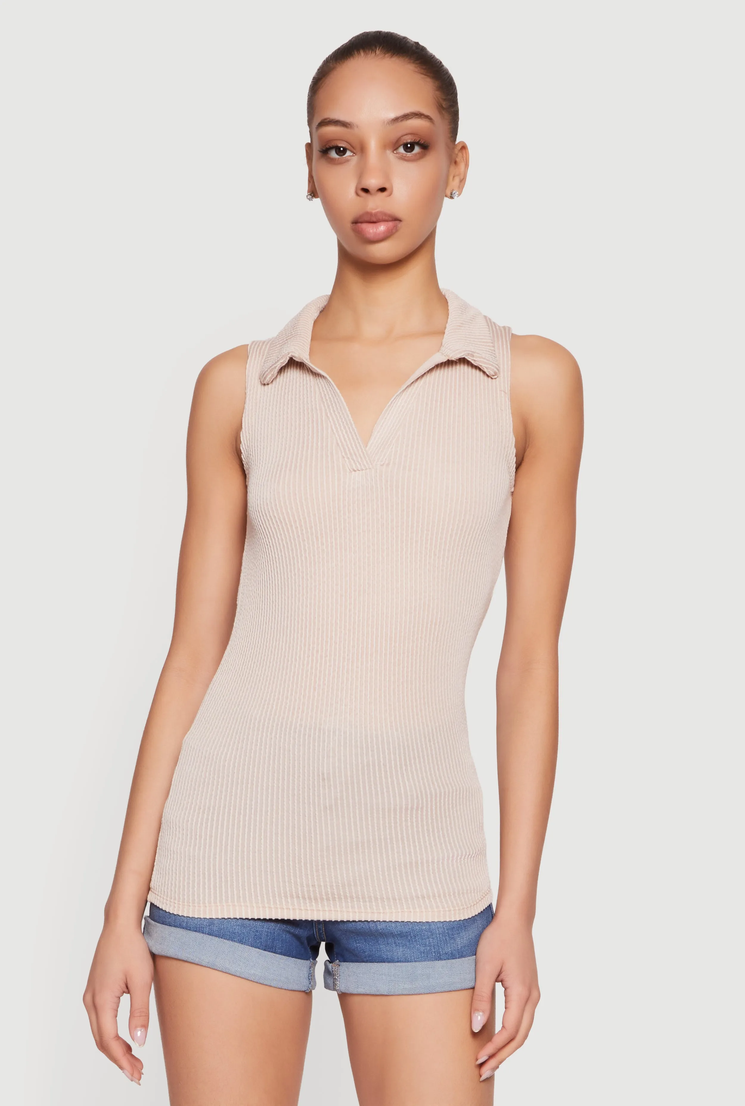 Sleeveless Ribbed Knit Polo Top sold by Rainbow product image thumbnail 2