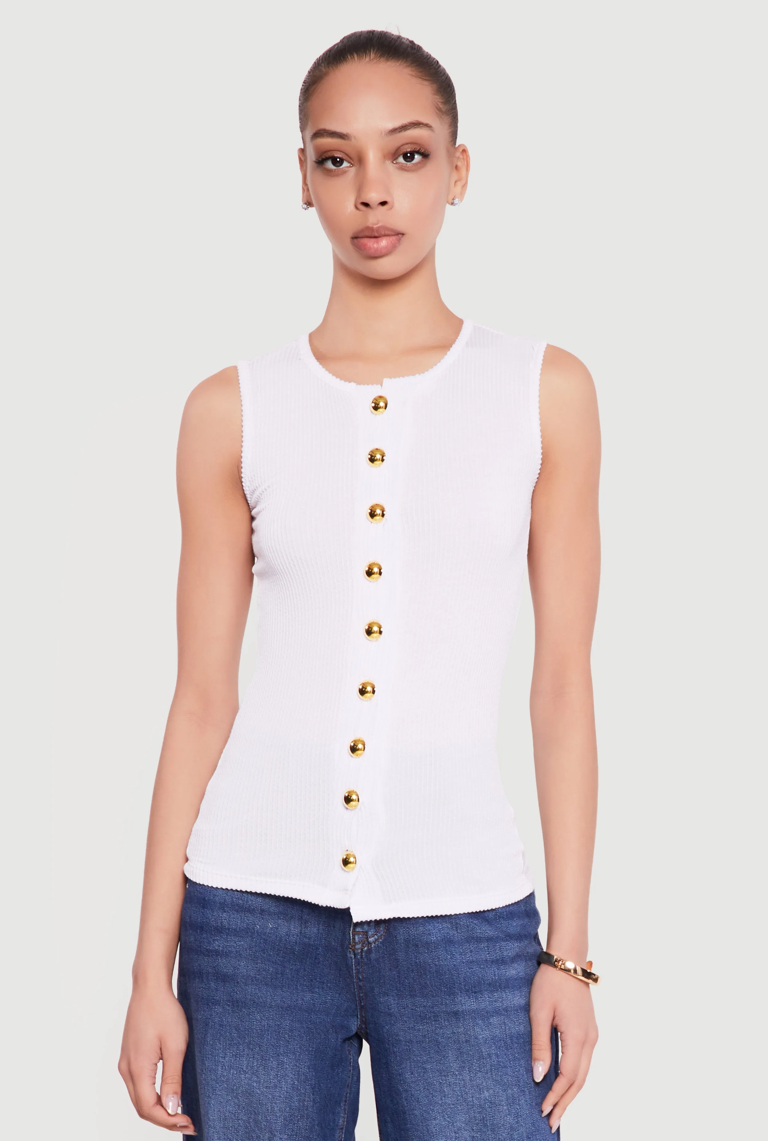 Sleeveless Button Front Crew Neck Top sold by Rainbow product image thumbnail 2