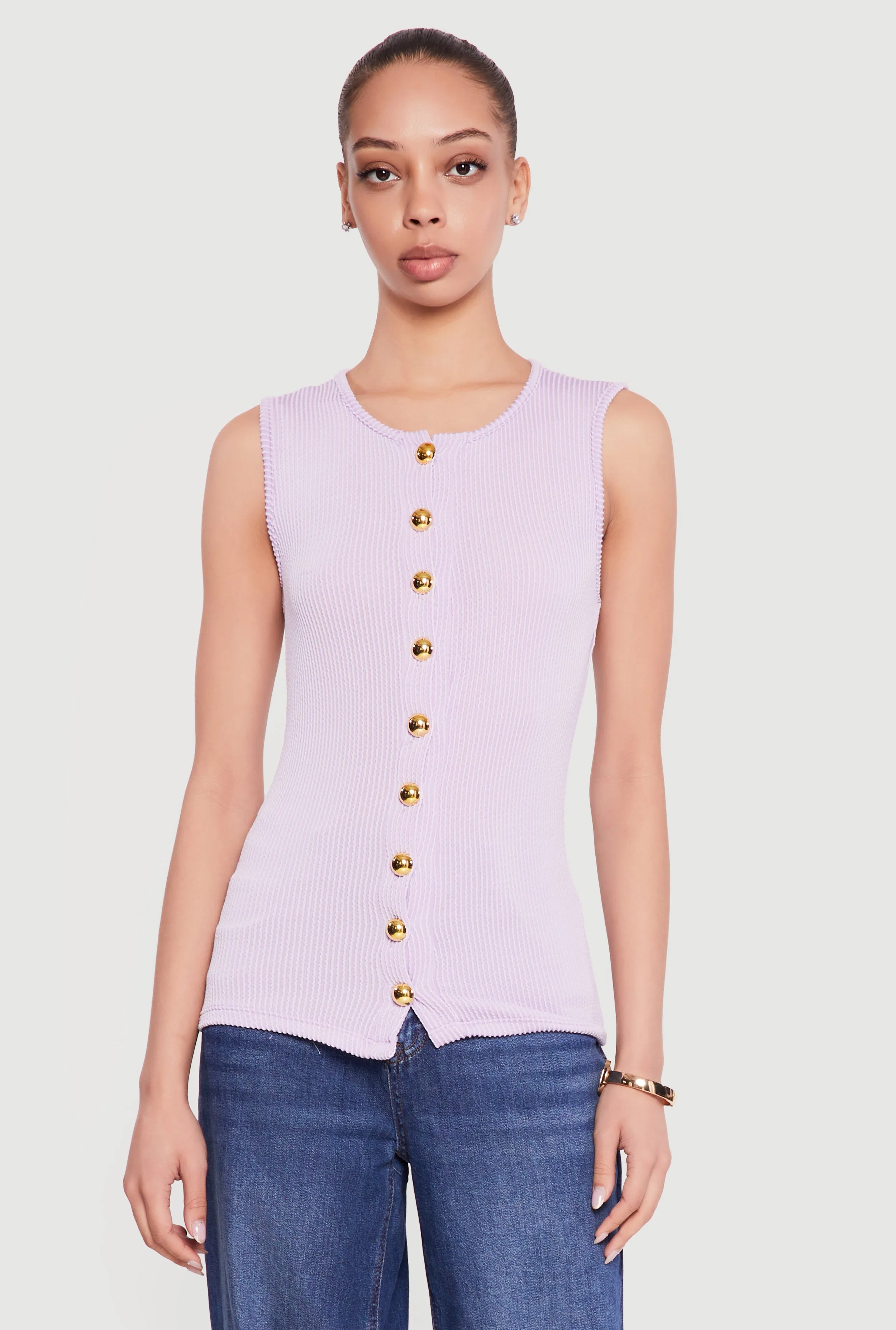 Sleeveless Button Front Crew Neck Top sold by Rainbow product image thumbnail 2
