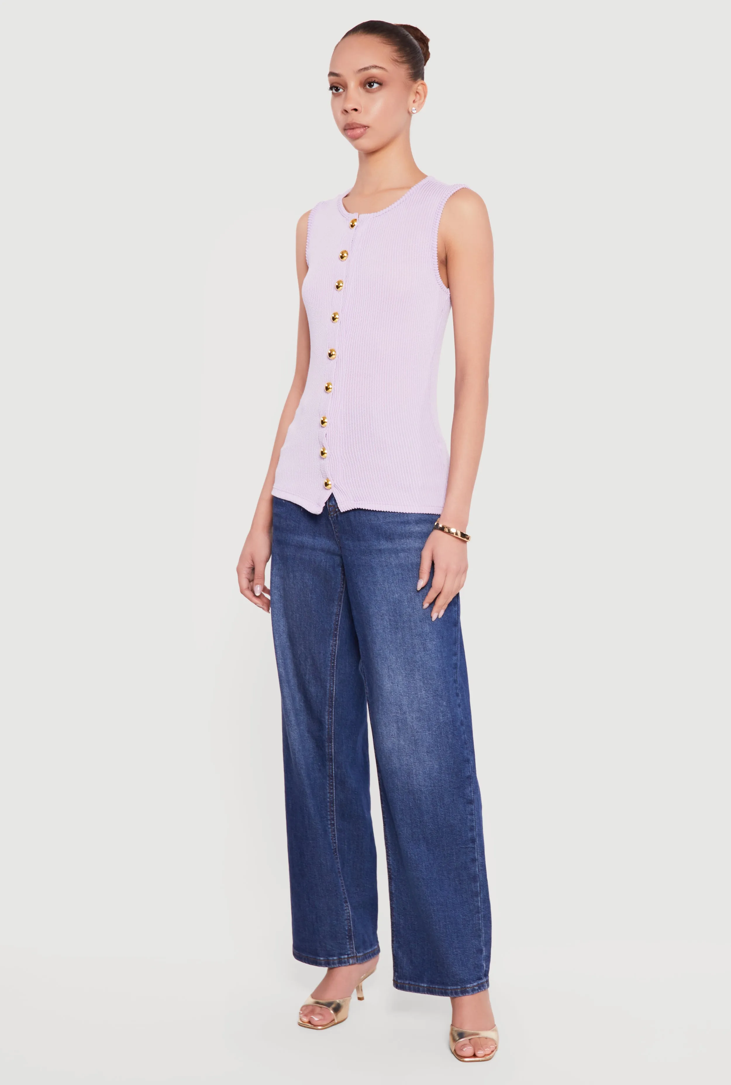 Sleeveless Button Front Crew Neck Top sold by Rainbow product image thumbnail 3