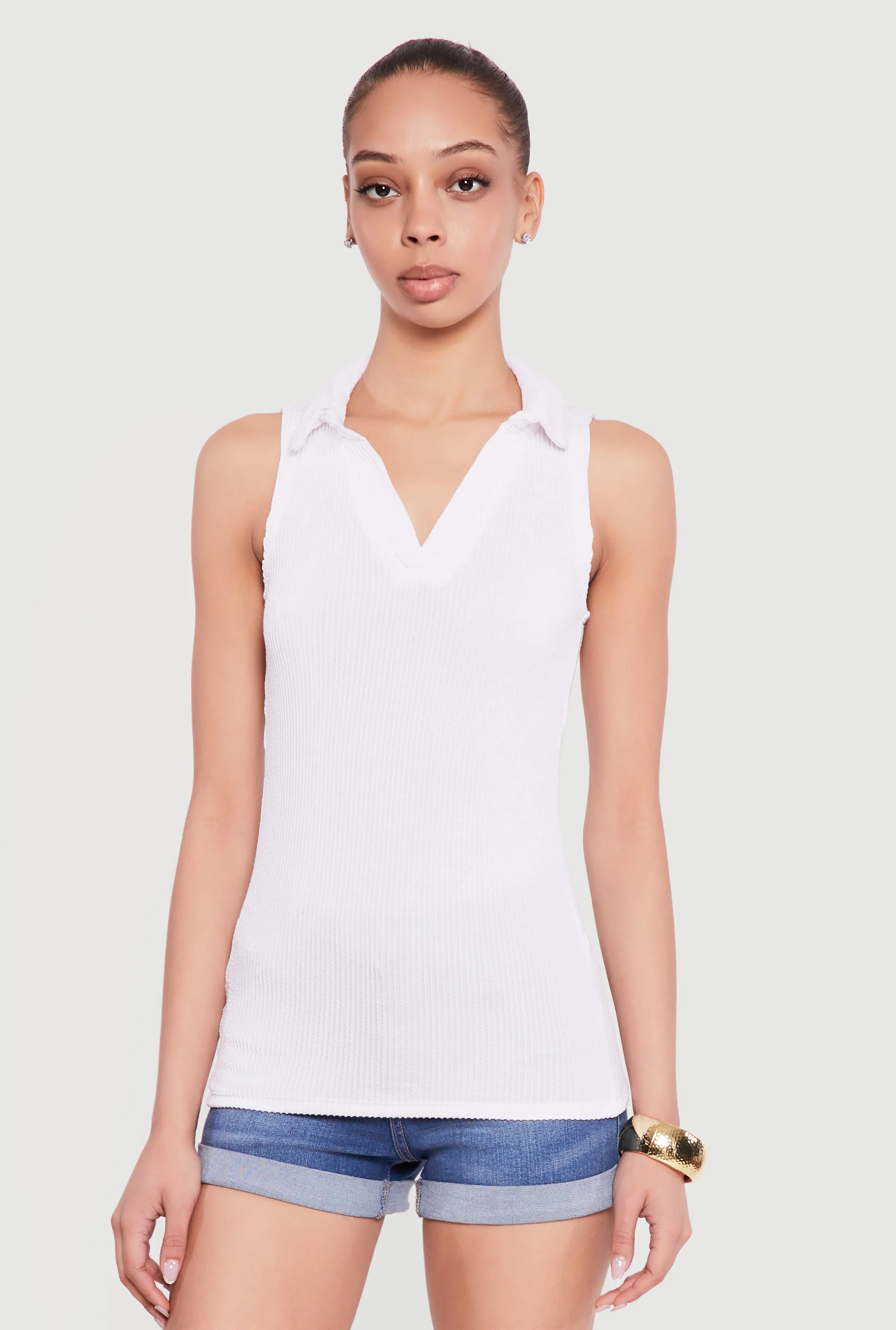 Sleeveless Ribbed Knit Polo Top sold by Rainbow product image thumbnail 2