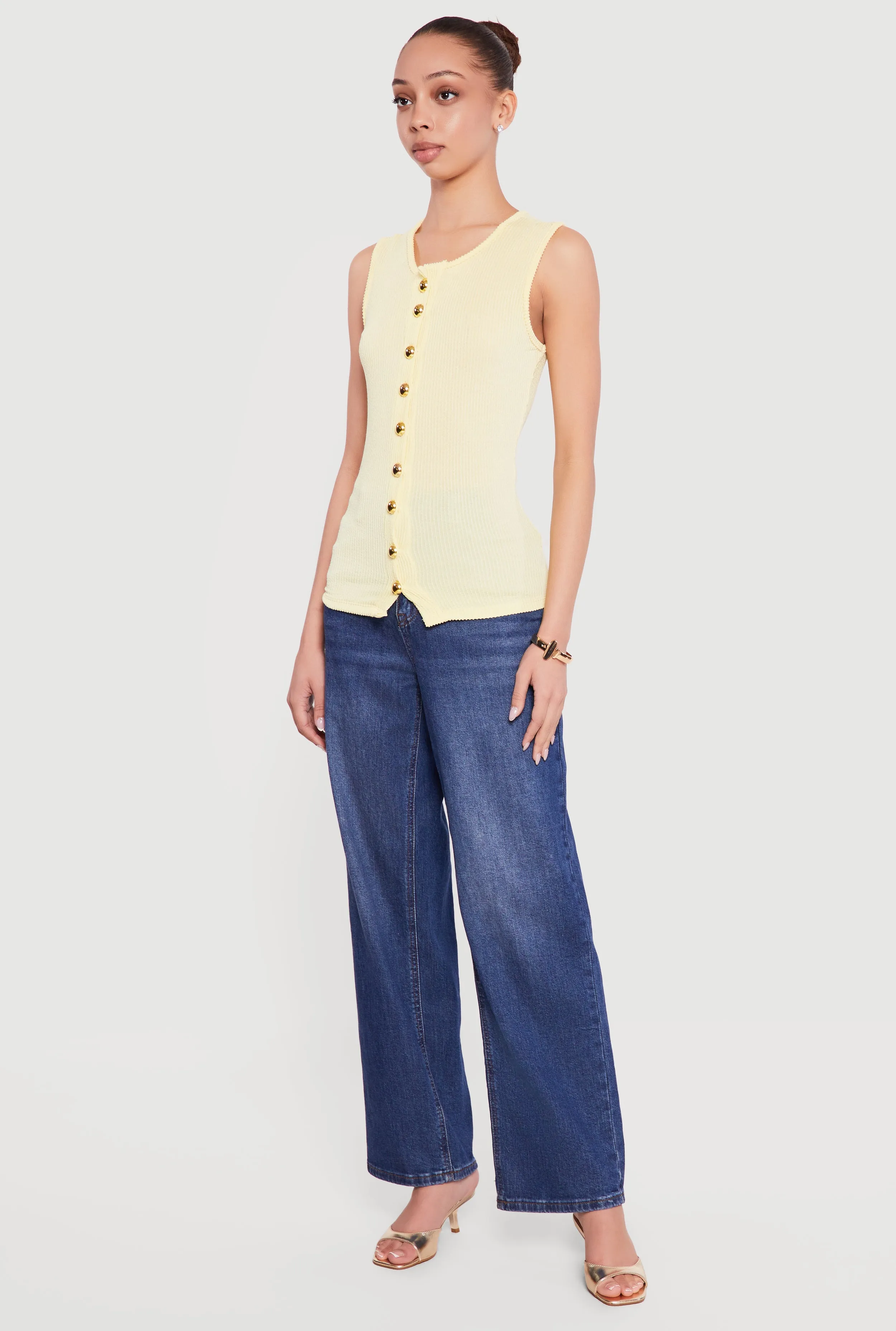 Sleeveless Button Front Crew Neck Top sold by Rainbow product image thumbnail 3