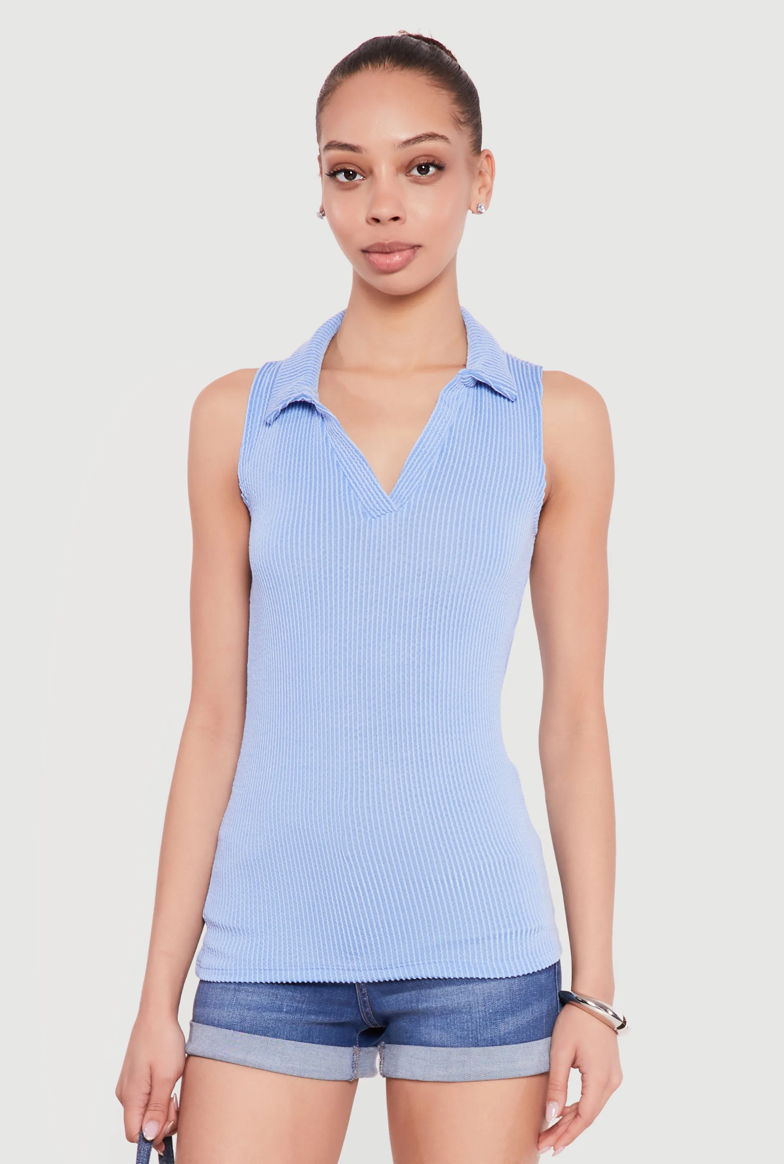 Sleeveless Ribbed Knit Polo Top sold by Rainbow product image thumbnail 2