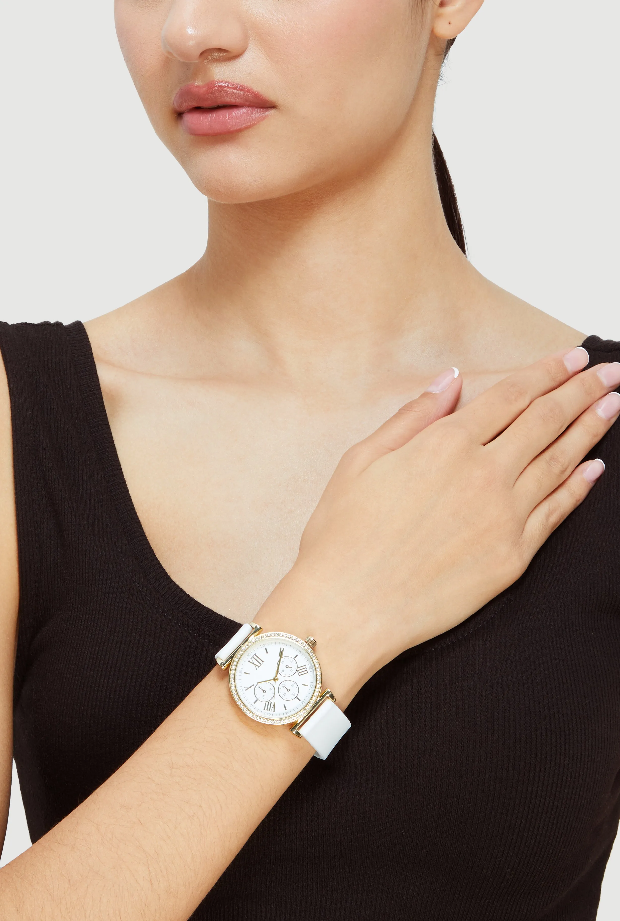 Roman Numeral Rhinestone Trim Analog Watch sold by Rainbow product image thumbnail 2