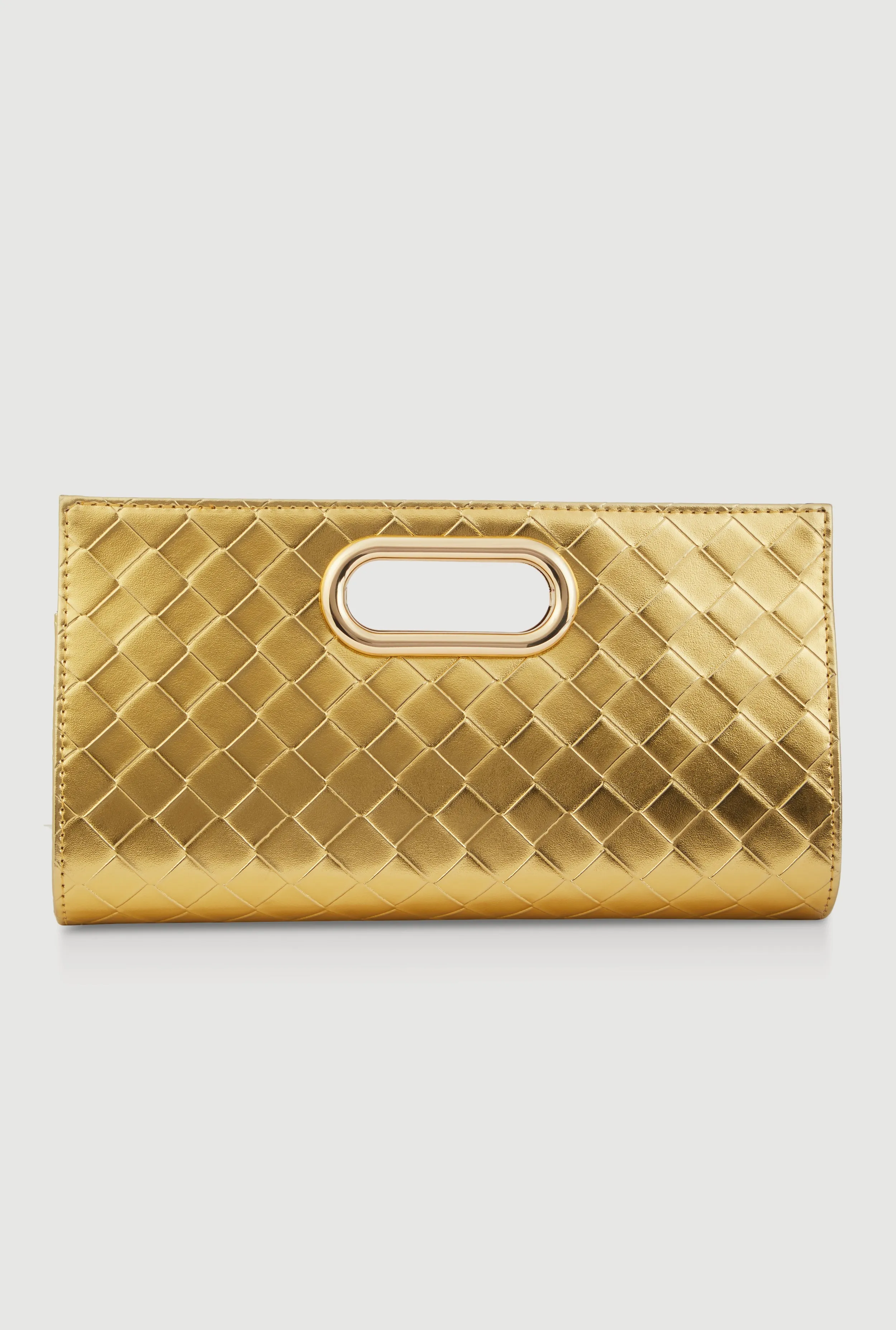 Basketweave Cut Out Handle Clutch sold by Rainbow