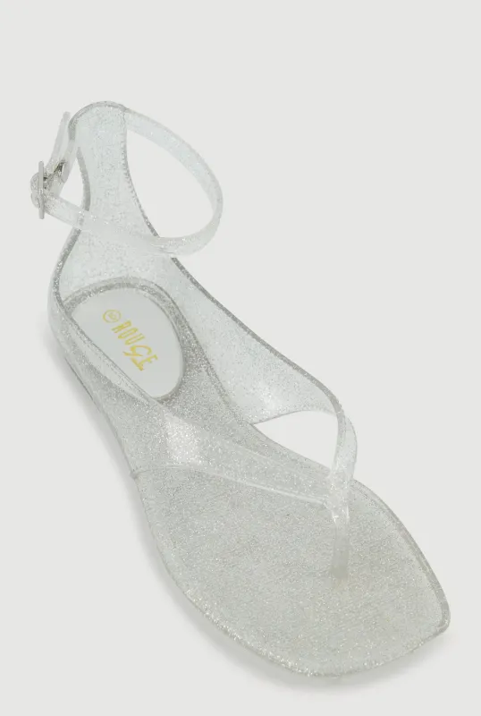 Jelly Buckle Strap Open Toe Thong Sandals sold by Rainbow