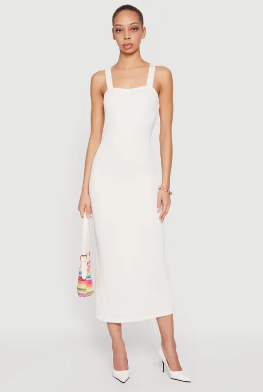 Textured Knit Square Neck Side Slit Midi Dress sold by Rainbow