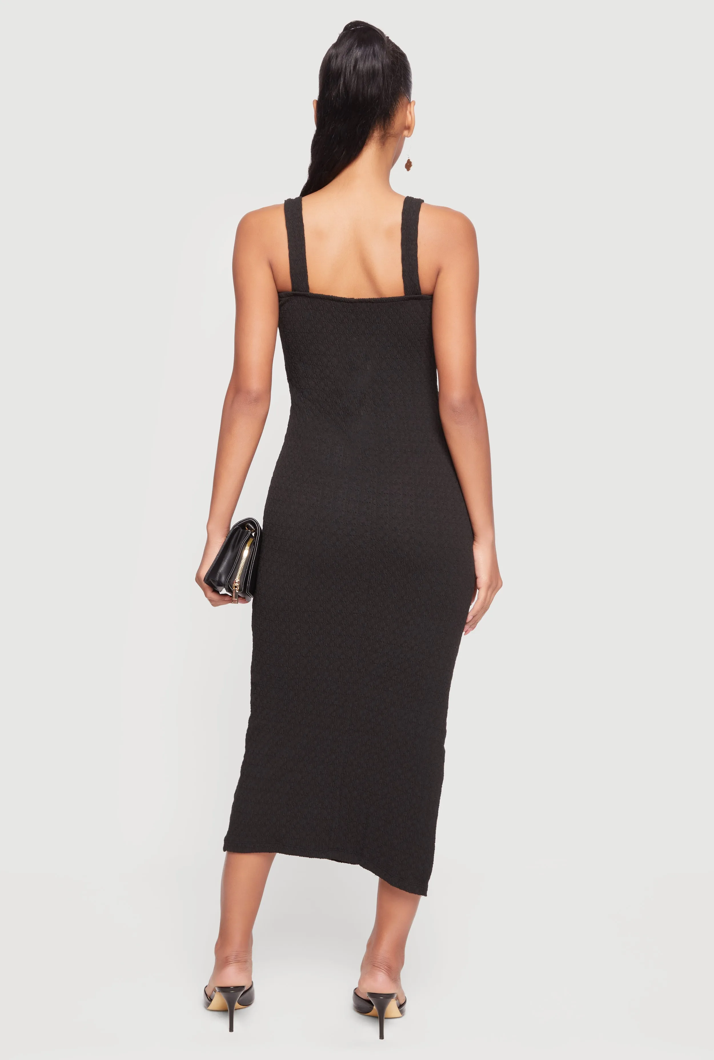 Textured Knit Square Neck Side Slit Midi Dress sold by Rainbow product image thumbnail 3