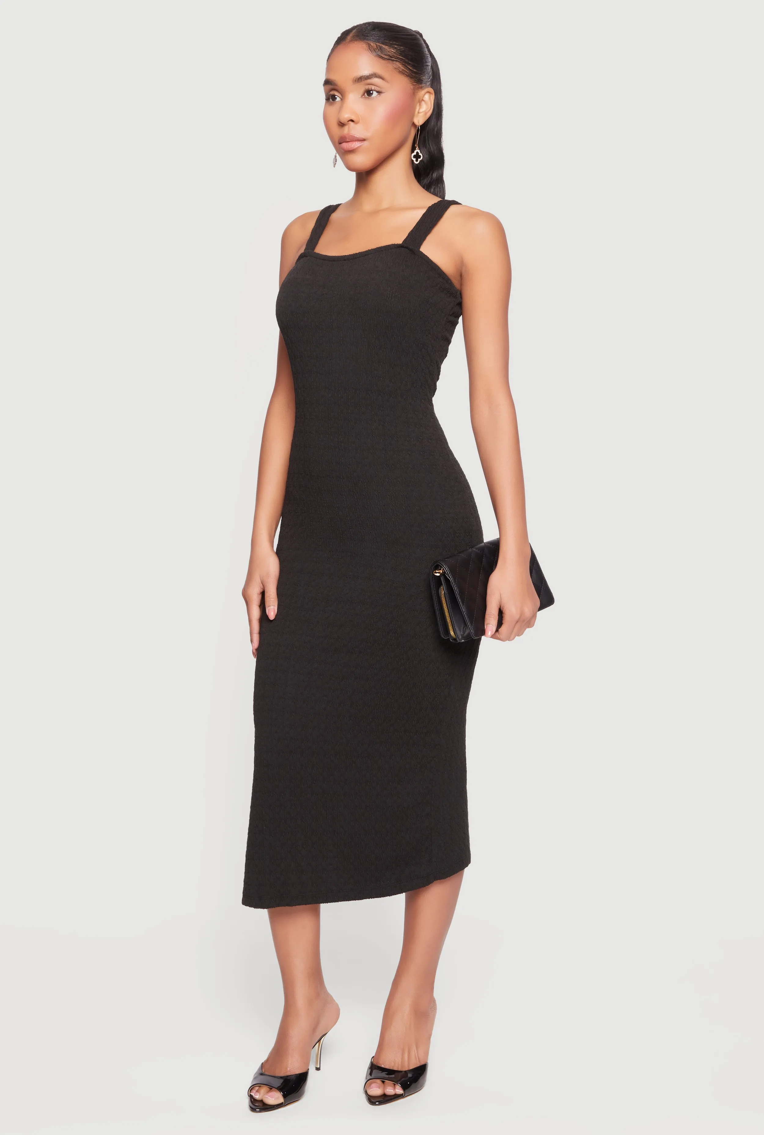 Textured Knit Square Neck Side Slit Midi Dress sold by Rainbow product image thumbnail 2