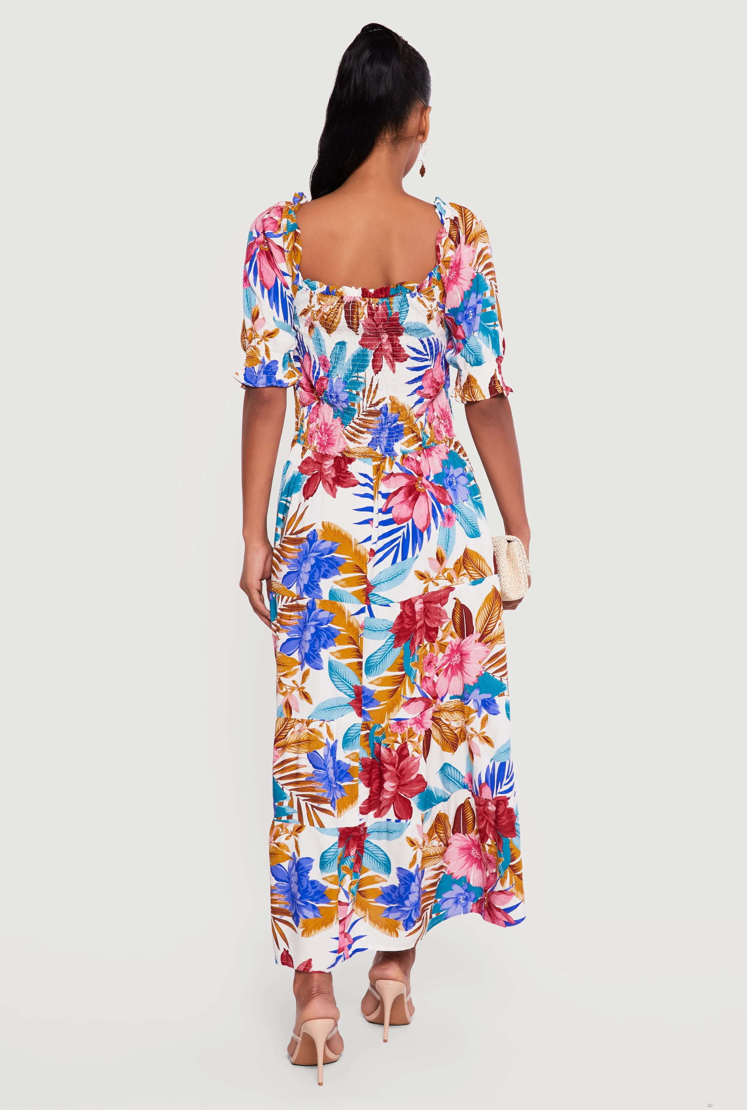 Floral Puff Sleeve Square Neck Tiered Maxi Dress sold by Rainbow product image thumbnail 3
