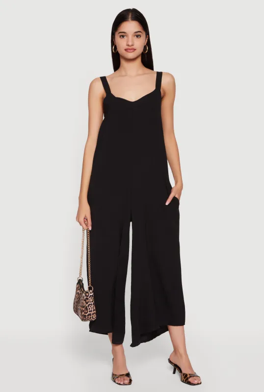 Sleeveless V Neck Crepe Knit Wide Leg Jumpsuit sold by Rainbow