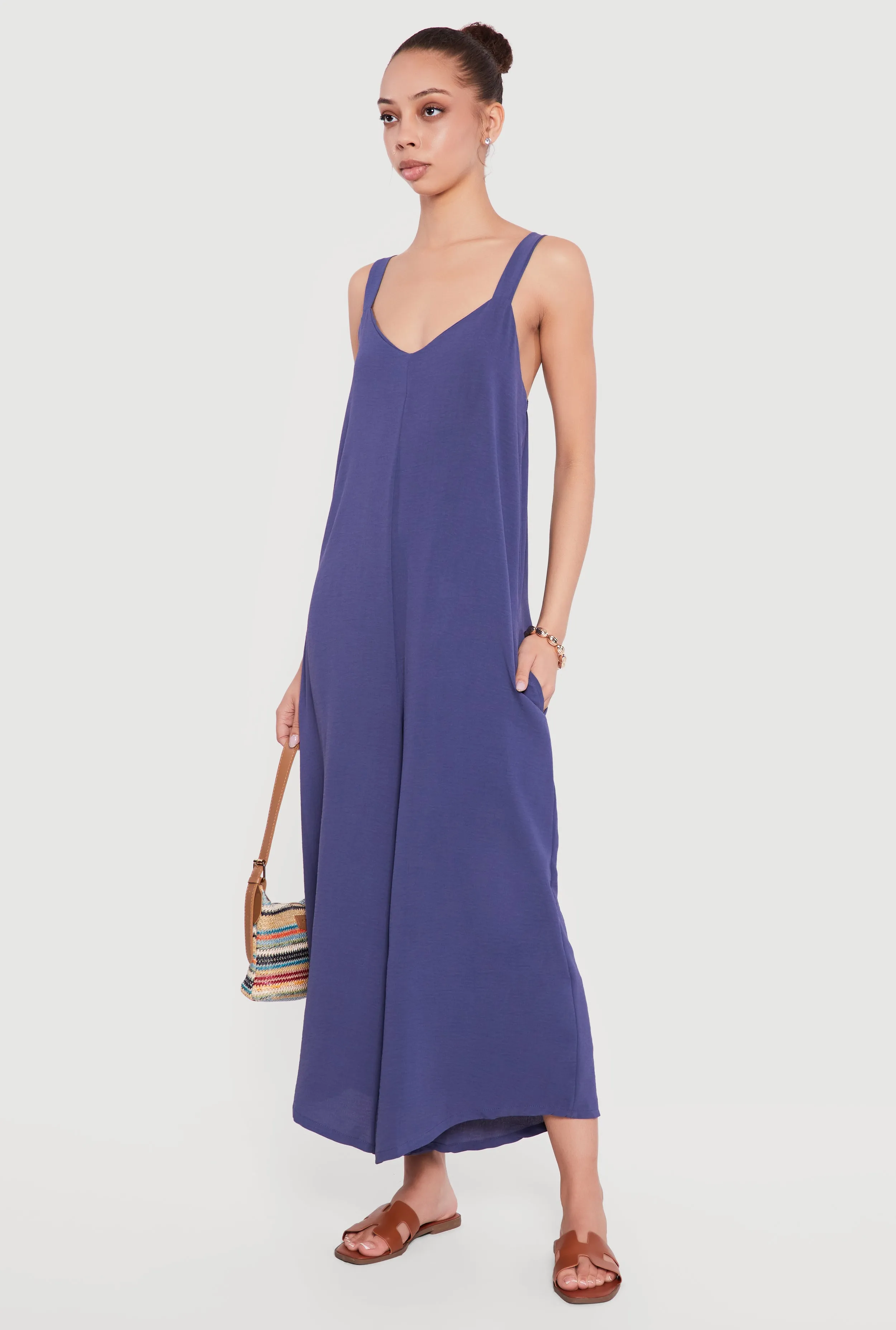Sleeveless V Neck Crepe Knit Wide Leg Jumpsuit sold by Rainbow product image thumbnail 2