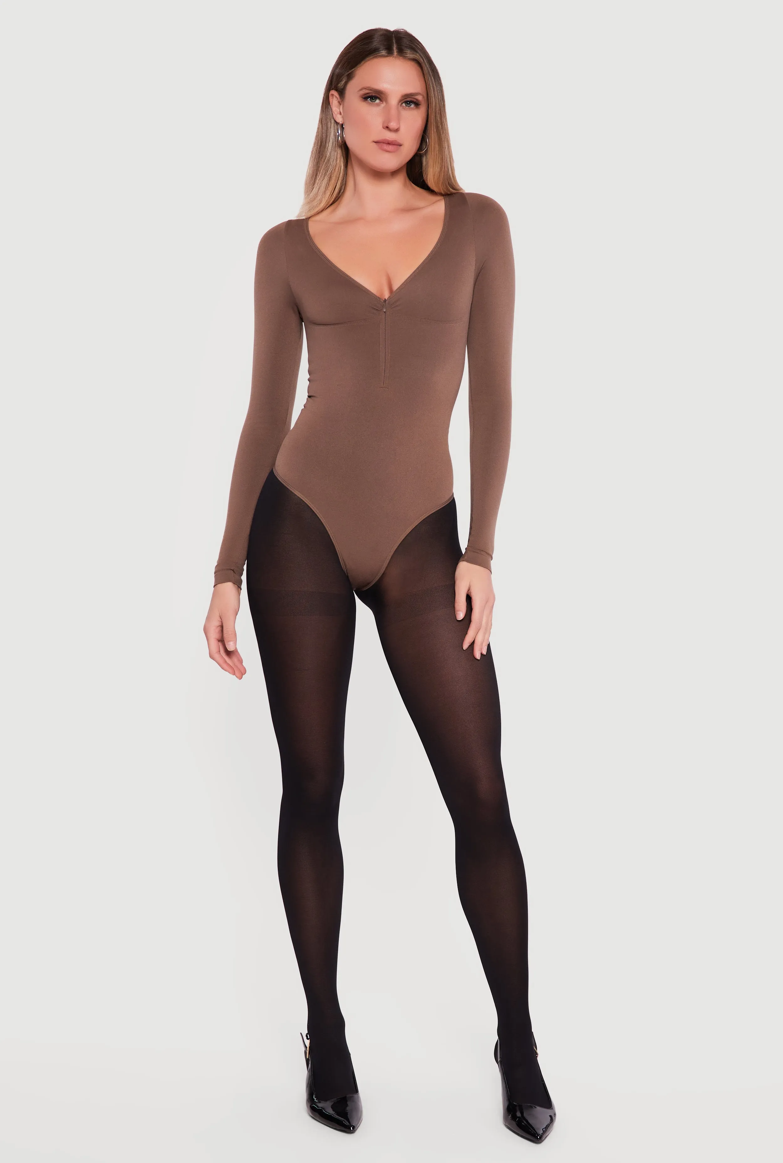 Long Sleeve V-Neck Half Zip Bodysuit sold by Rainbow product image thumbnail 3