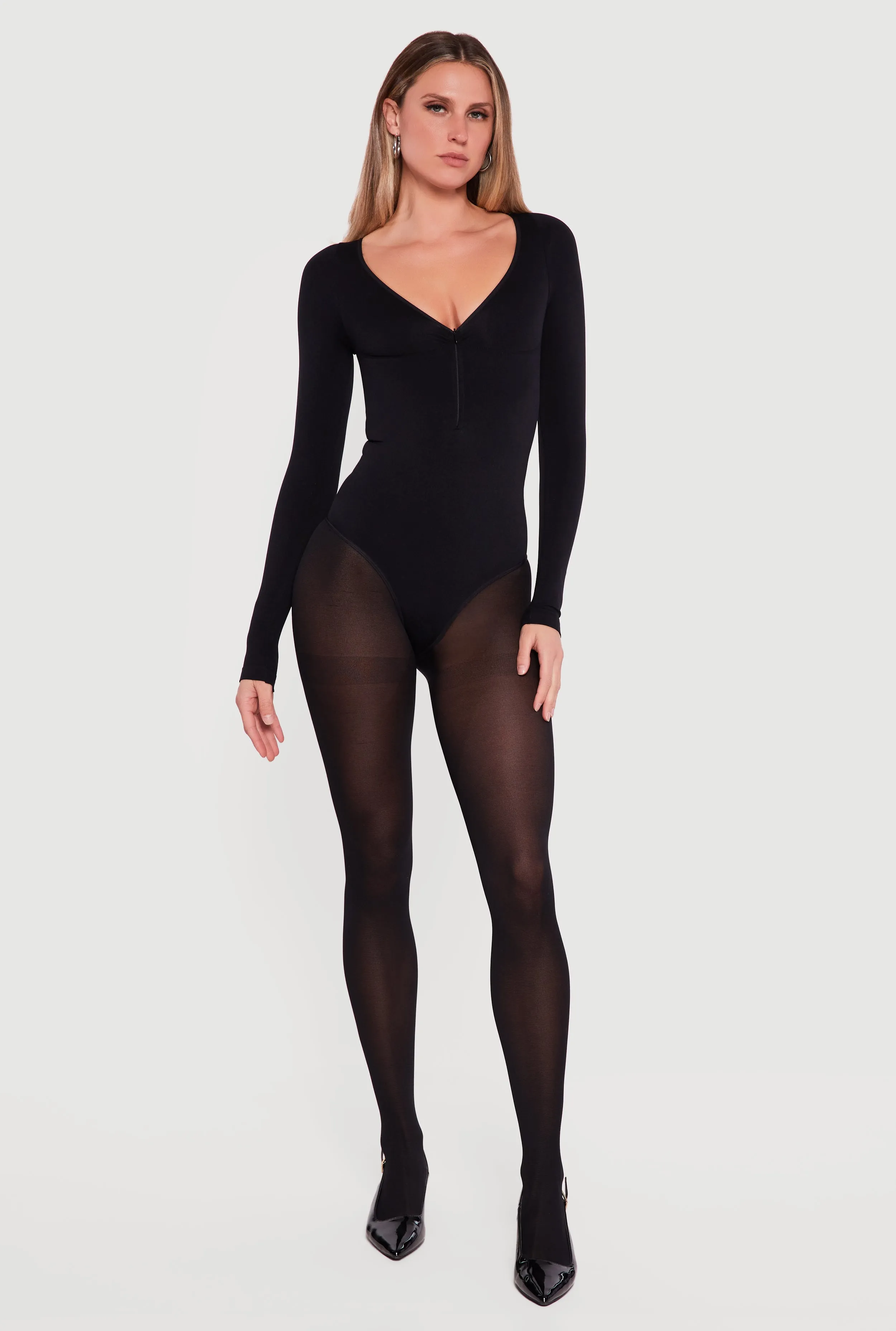 Long Sleeve V-Neck Half Zip Bodysuit sold by Rainbow product image thumbnail 2