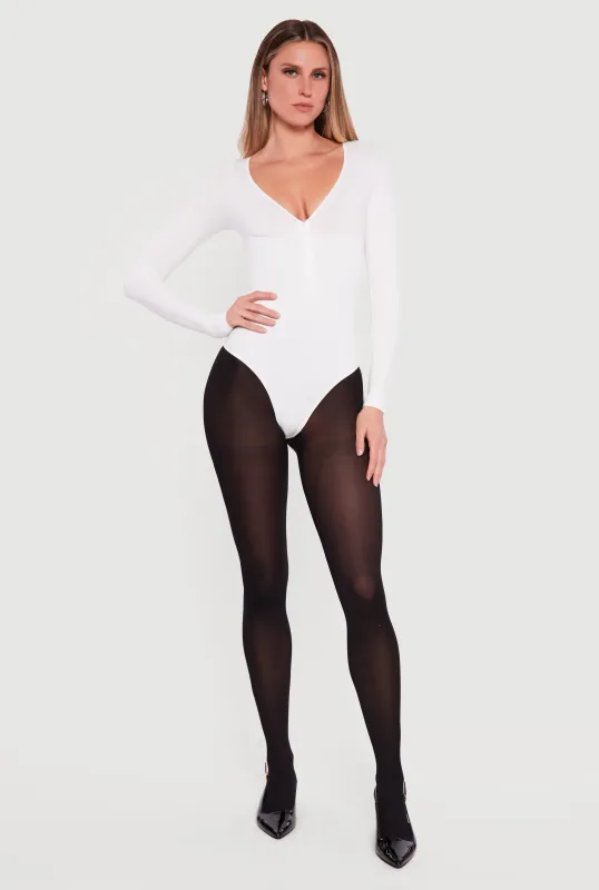 Long Sleeve V-Neck Half Zip Bodysuit sold by Rainbow