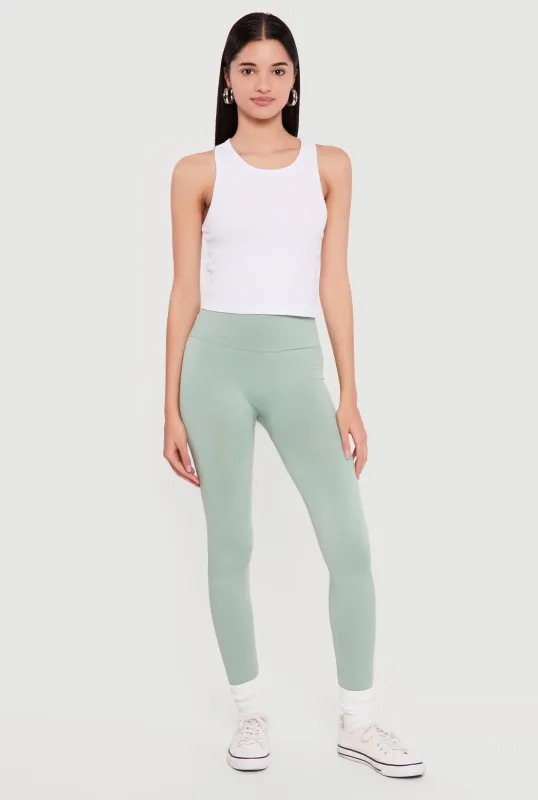 High Waisted Waffle Knit Fleece Lined Leggings sold by Rainbow