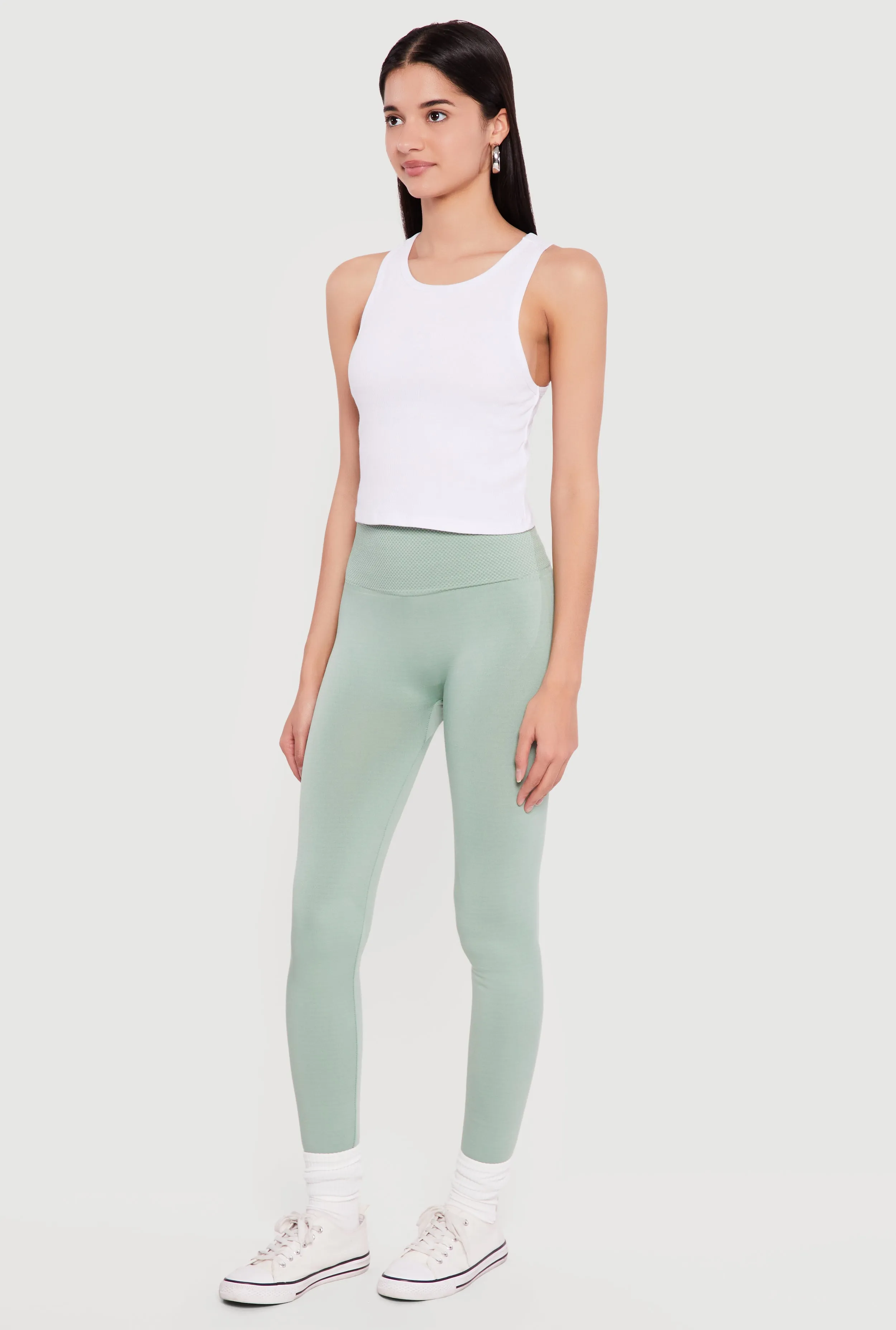 High Waisted Waffle Knit Fleece Lined Leggings sold by Rainbow product image thumbnail 2