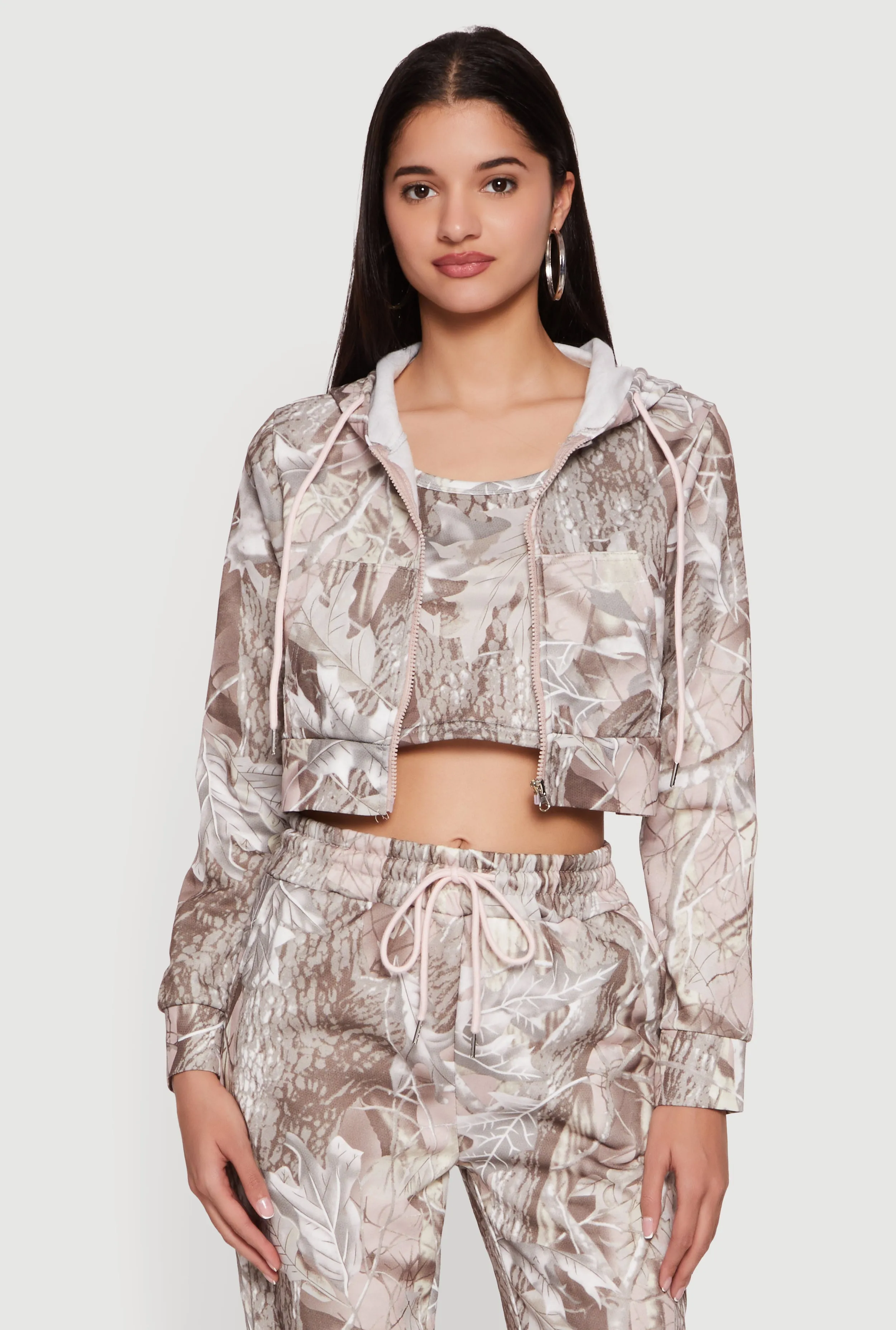 Tree Camo Cropped Zip Front Hoodie and Cropped Cami Set sold by Rainbow