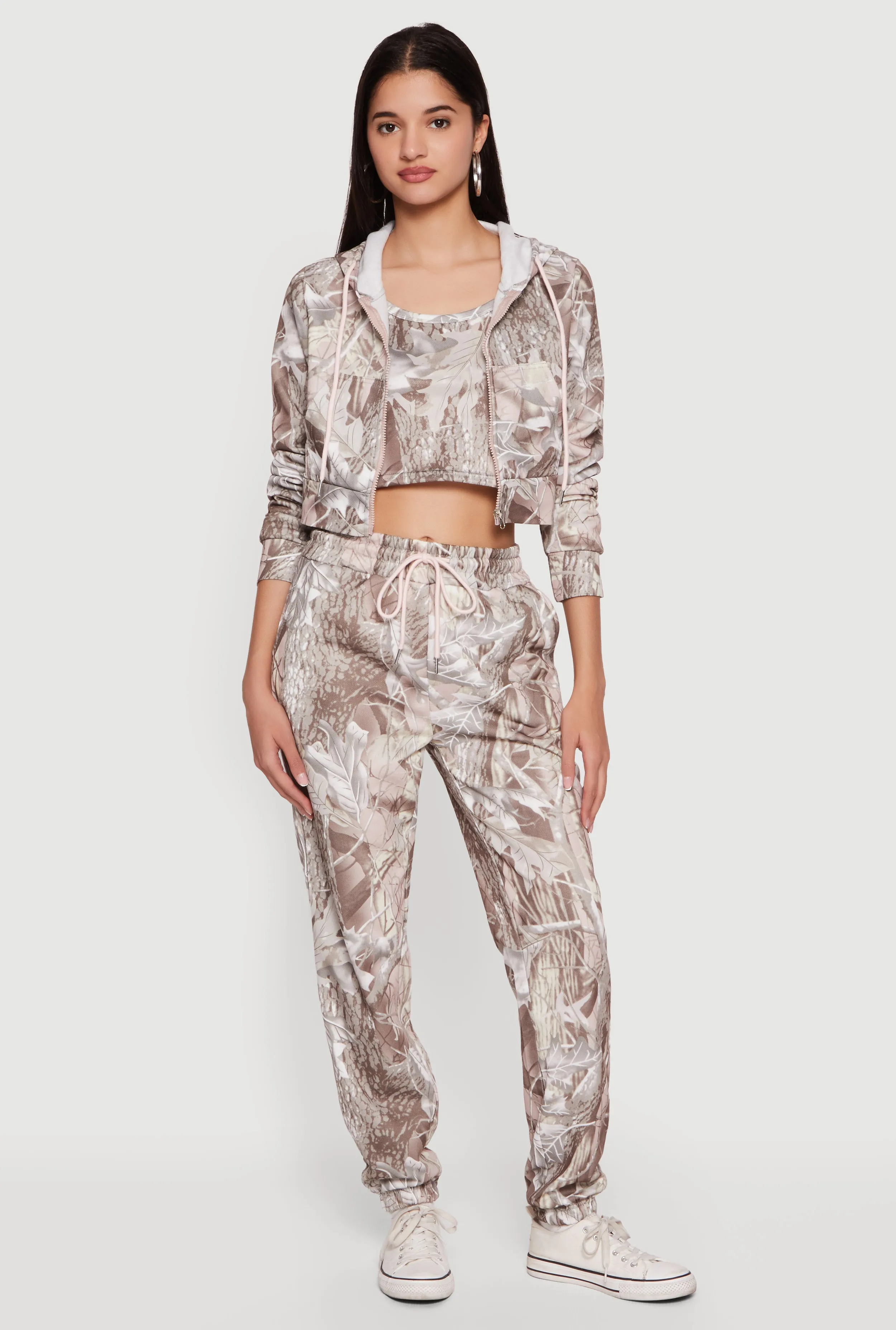 Tree Camo Cropped Zip Front Hoodie and Cropped Cami Set sold by Rainbow product image thumbnail 2