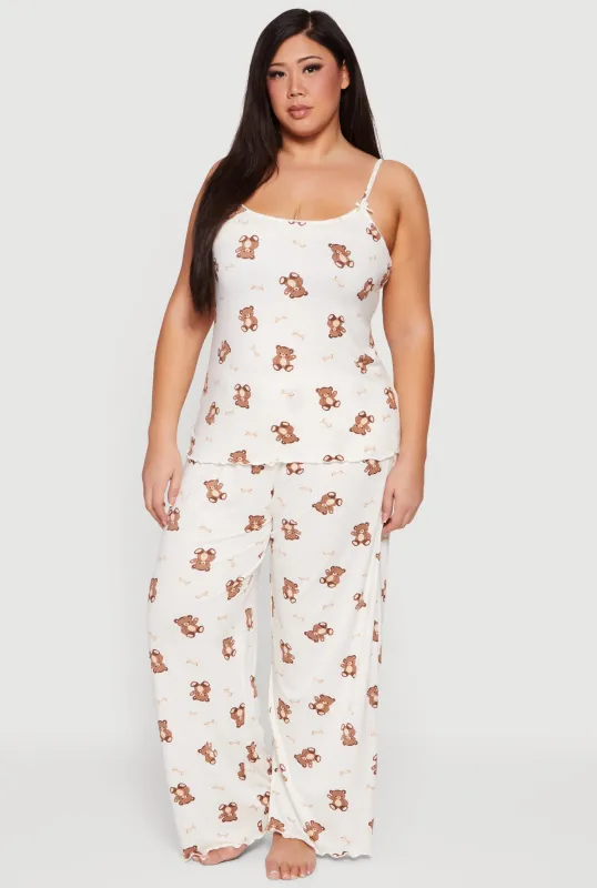 Plus Size Teddy Bear Print Pajama Cami and Pants sold by Rainbow