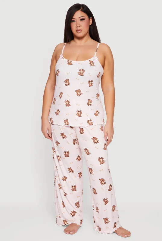 Plus Size Teddy Bear Print Pajama Cami and Pants sold by Rainbow