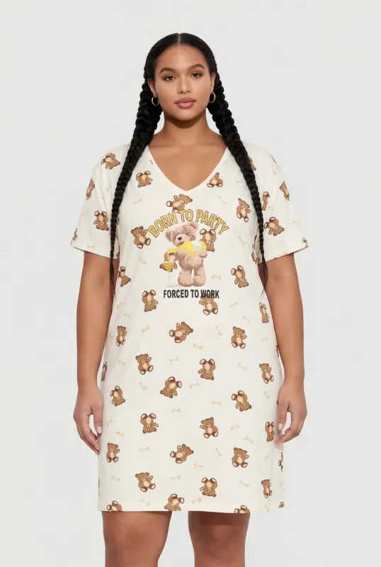 Plus Size Born To Party Forced To Work Sleepshirt sold by Rainbow