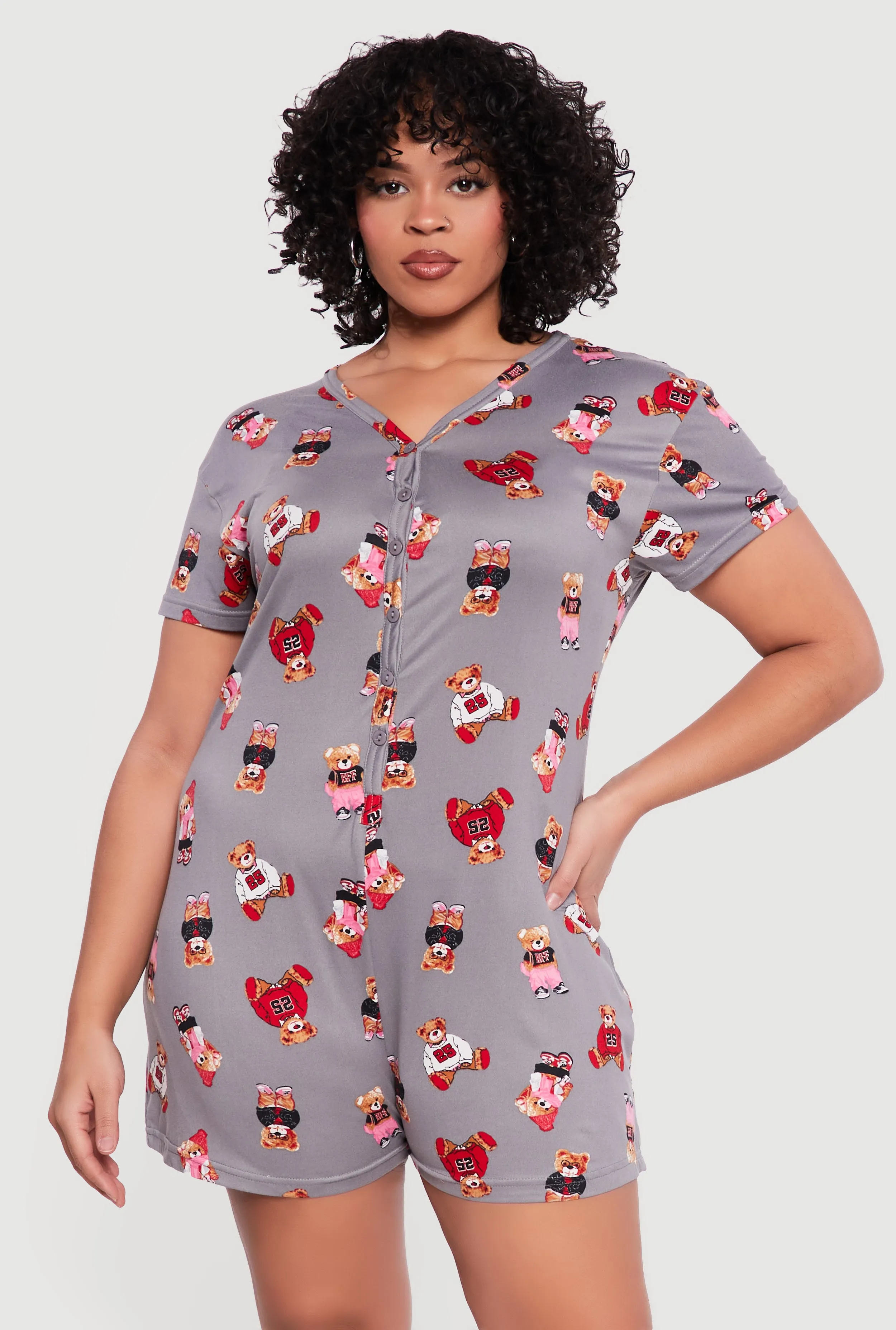 Plus Size Teddy Bear Print Pajama Romper sold by Rainbow