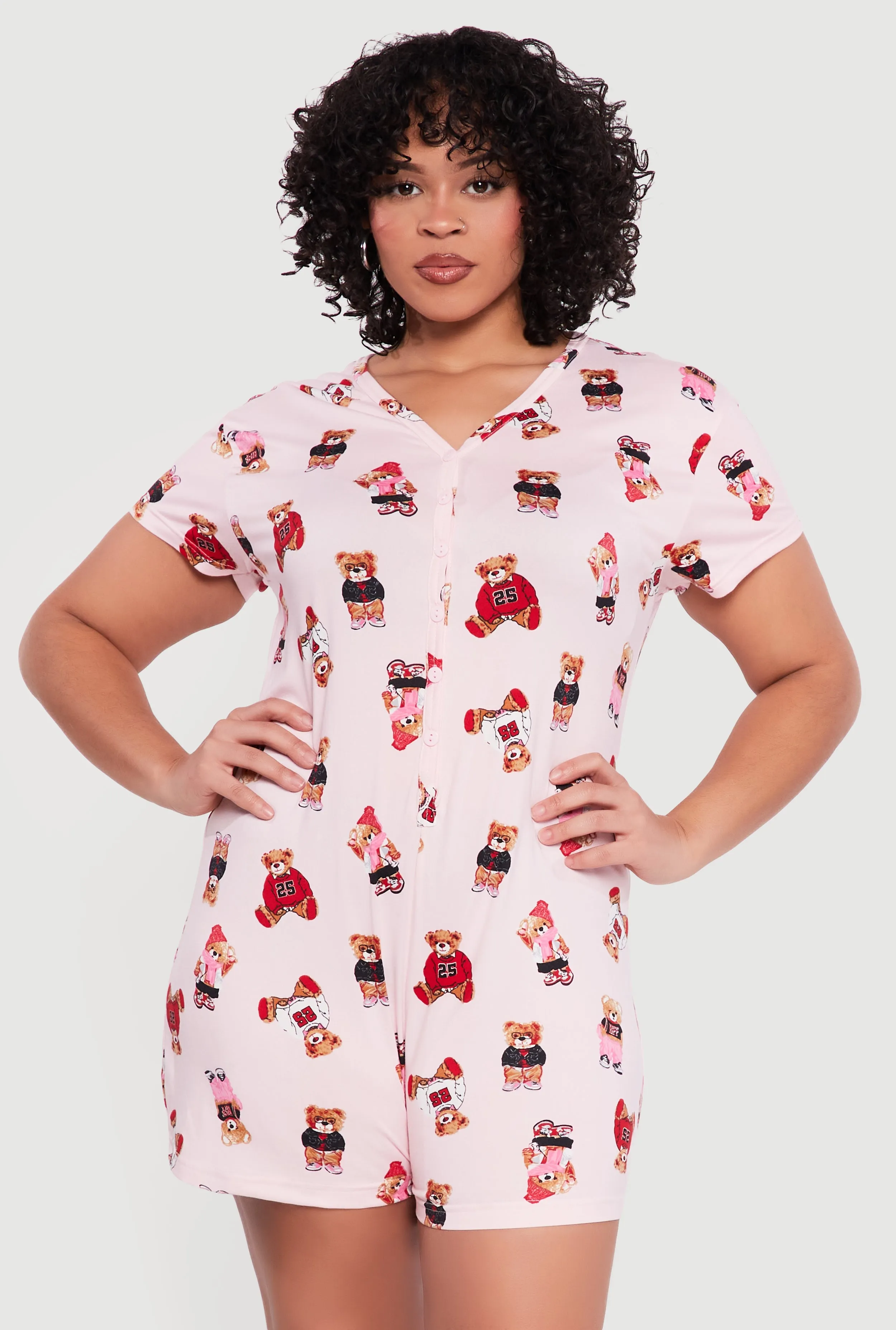 Plus Size Teddy Bear Print Pajama Romper sold by Rainbow product image thumbnail 2