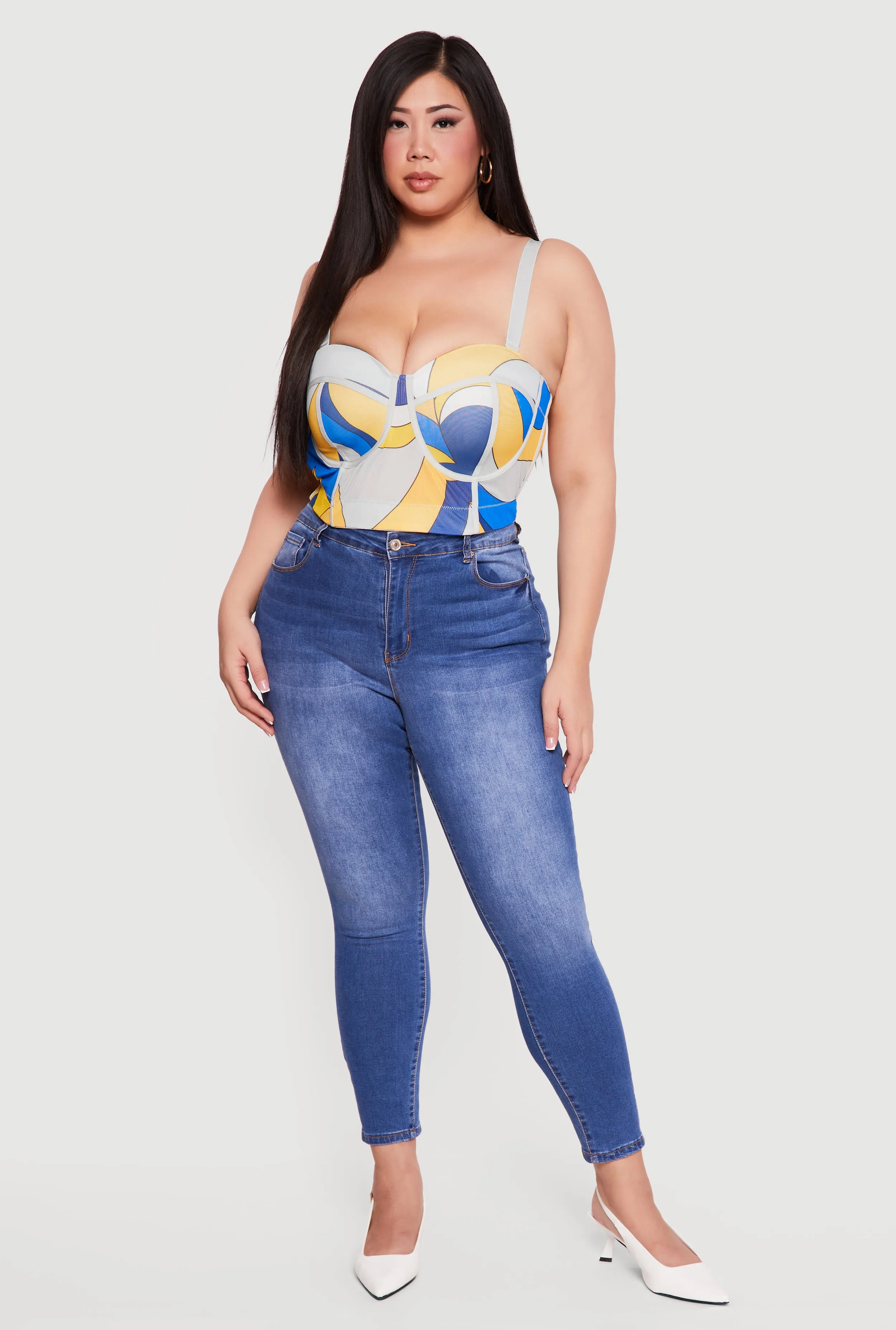 Plus Size Convertible Patterned Mesh Bustier Crop Top sold by Rainbow