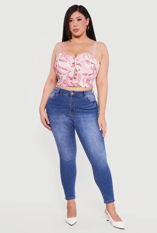 Plus Size Convertible Patterned Mesh Bustier Crop Top sold by Rainbow