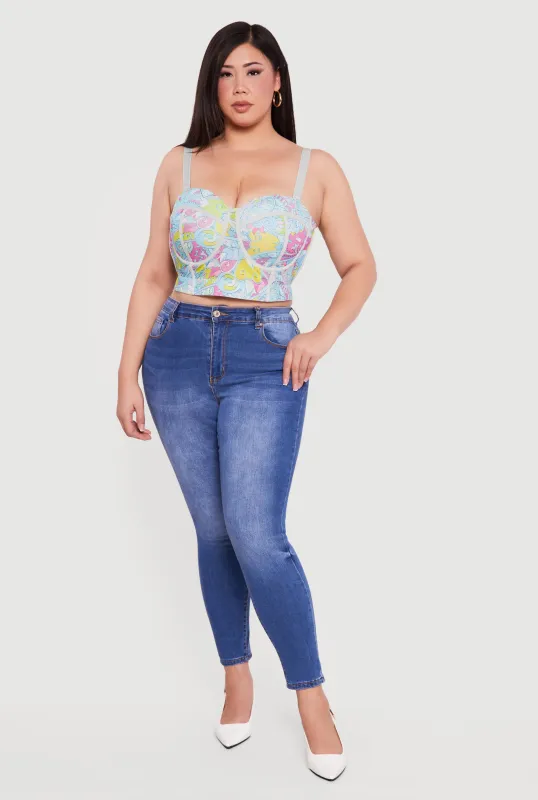 Plus Size Convertible Patterned Mesh Bustier Crop Top sold by Rainbow