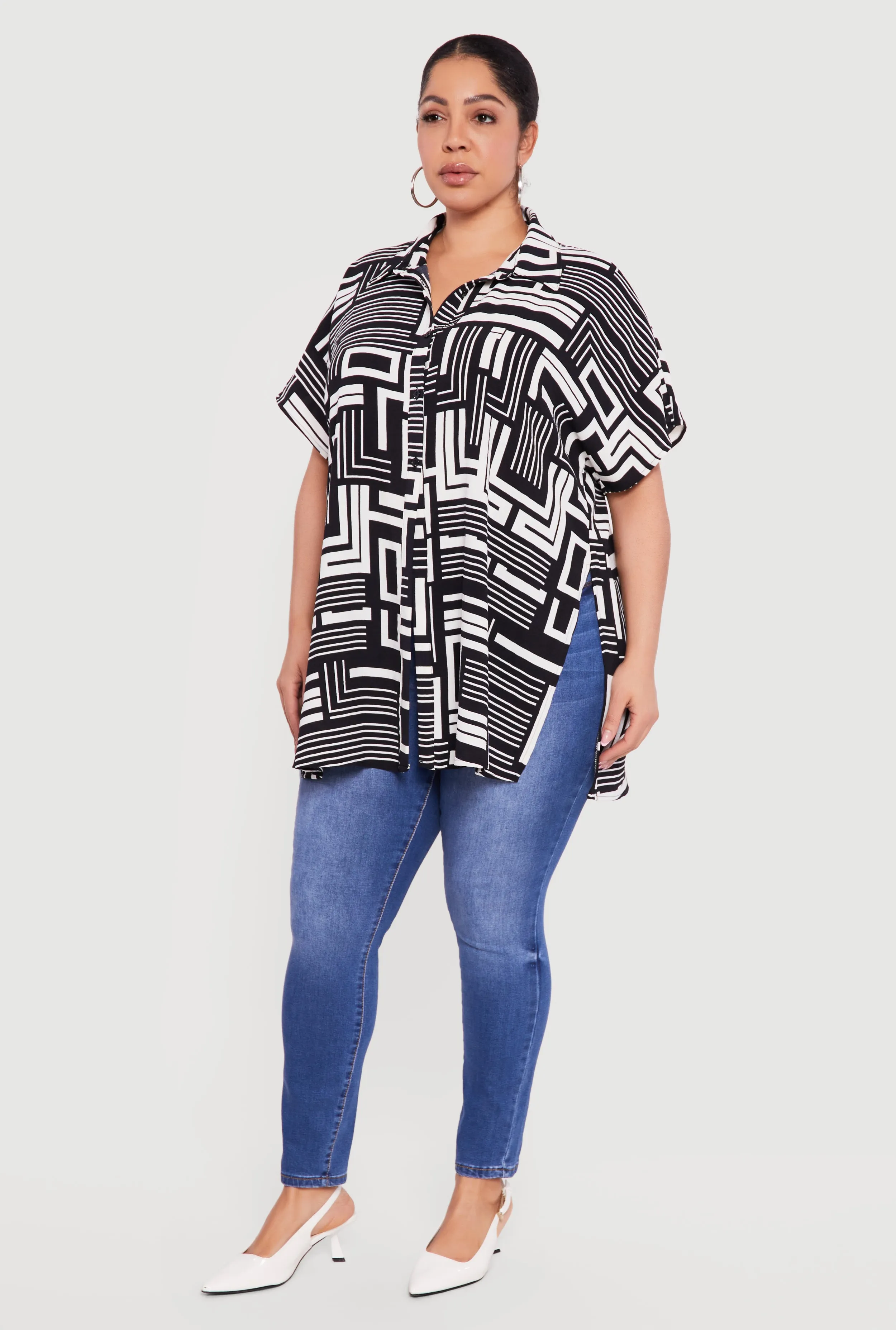 Plus Size Crepe Knit Side Slit Tunic Shirt sold by Rainbow product image thumbnail 3