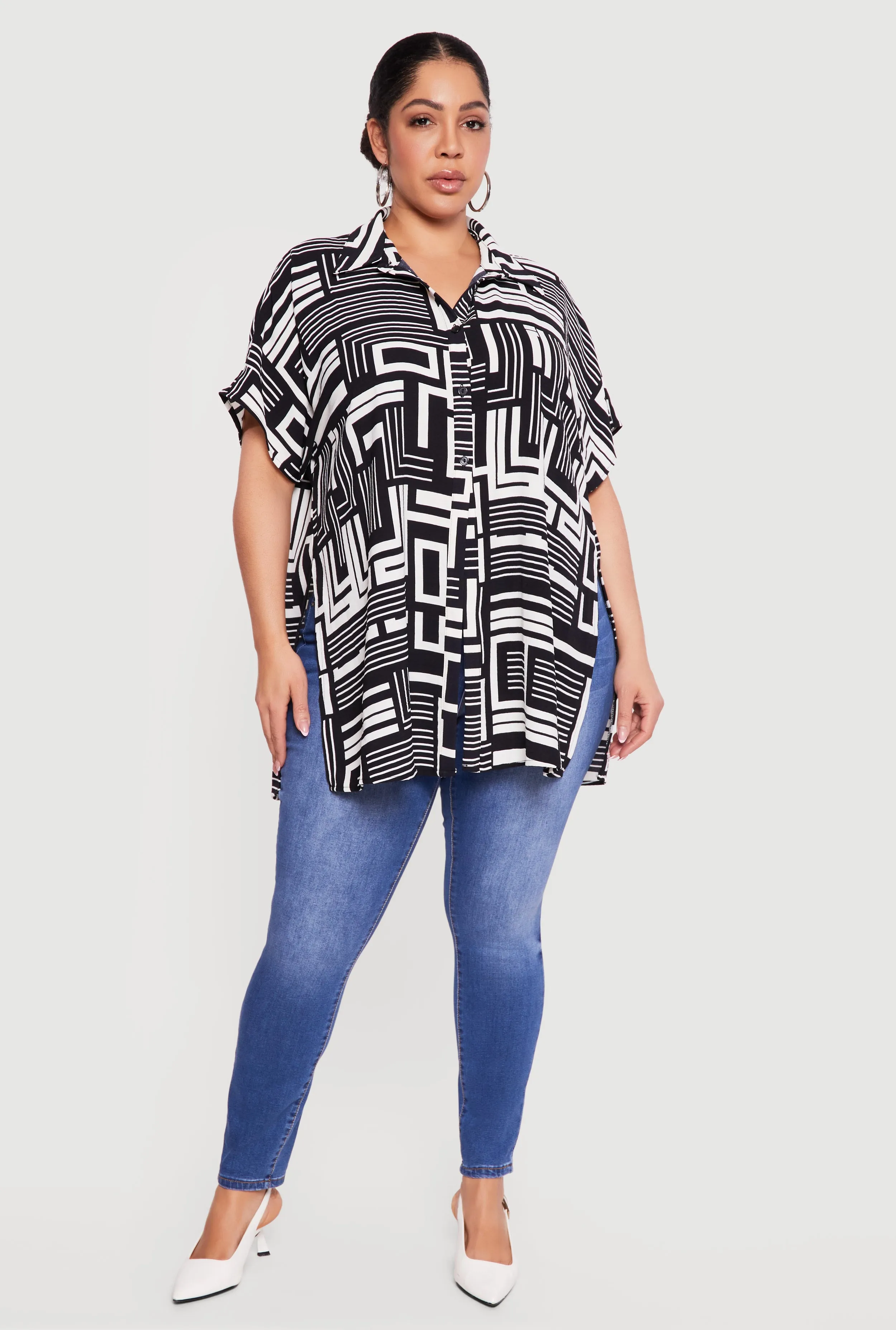 Plus Size Crepe Knit Side Slit Tunic Shirt sold by Rainbow