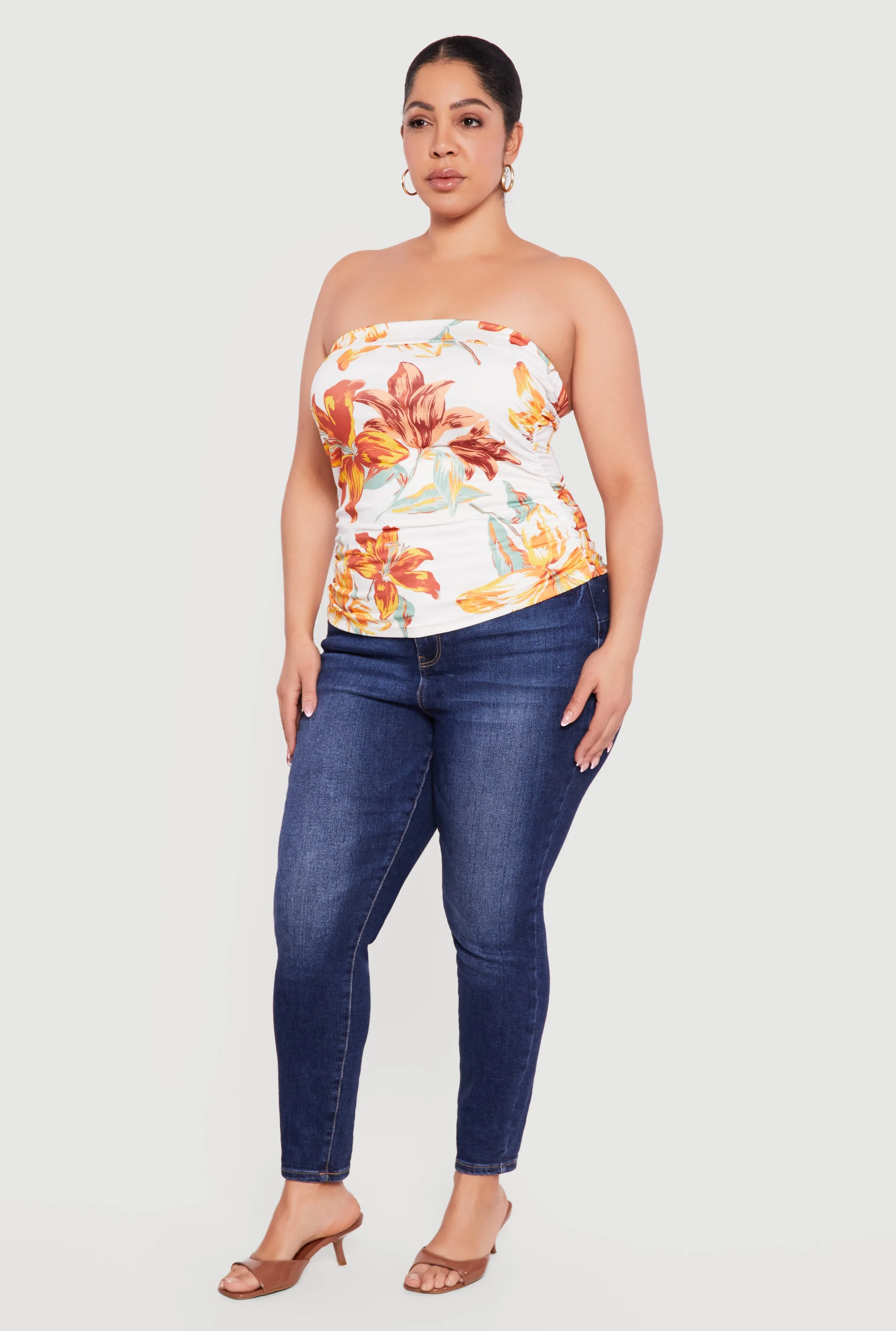 Plus Size Floral Print Side Ruched Tube Top sold by Rainbow product image thumbnail 3