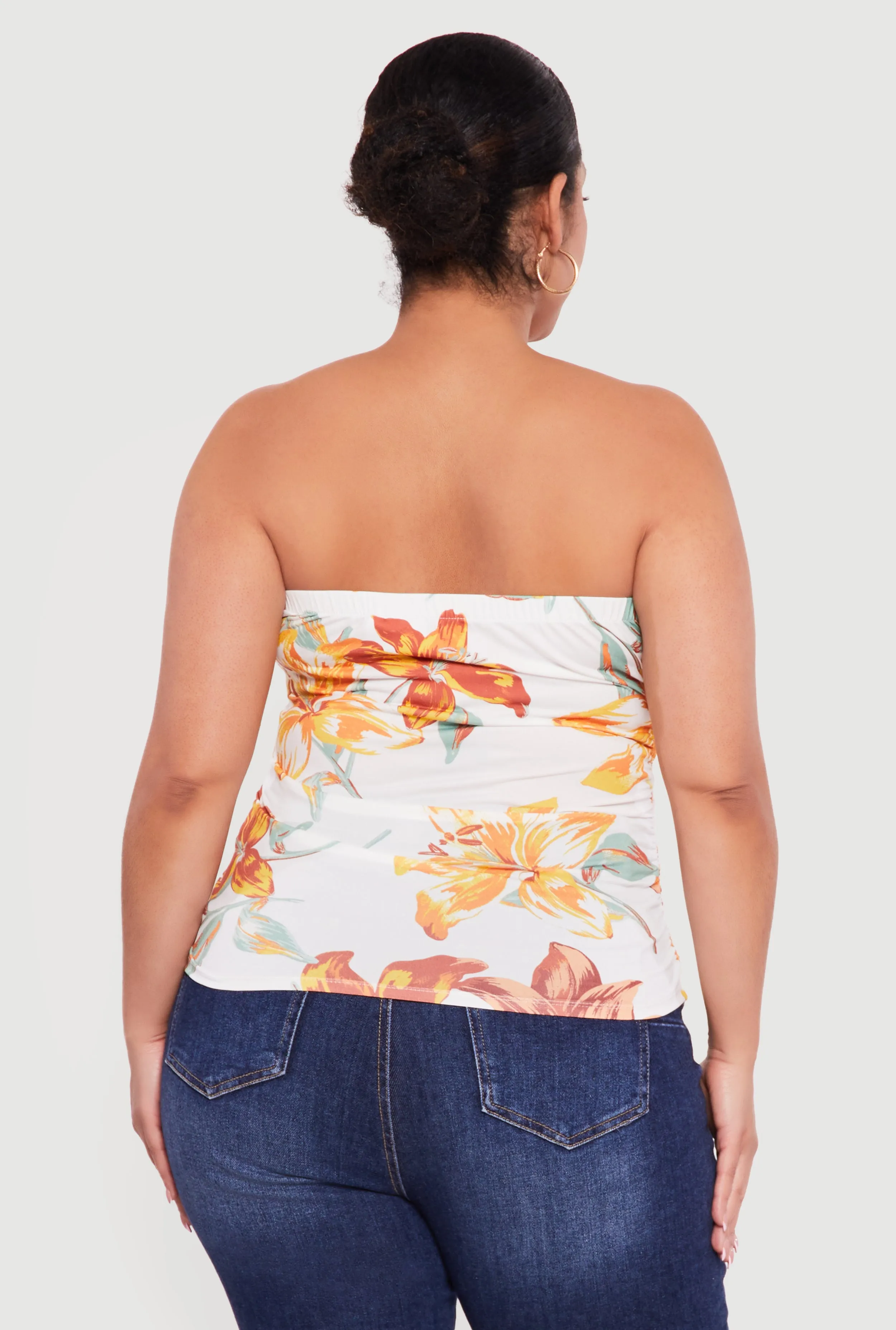 Plus Size Floral Print Side Ruched Tube Top sold by Rainbow product image thumbnail 5